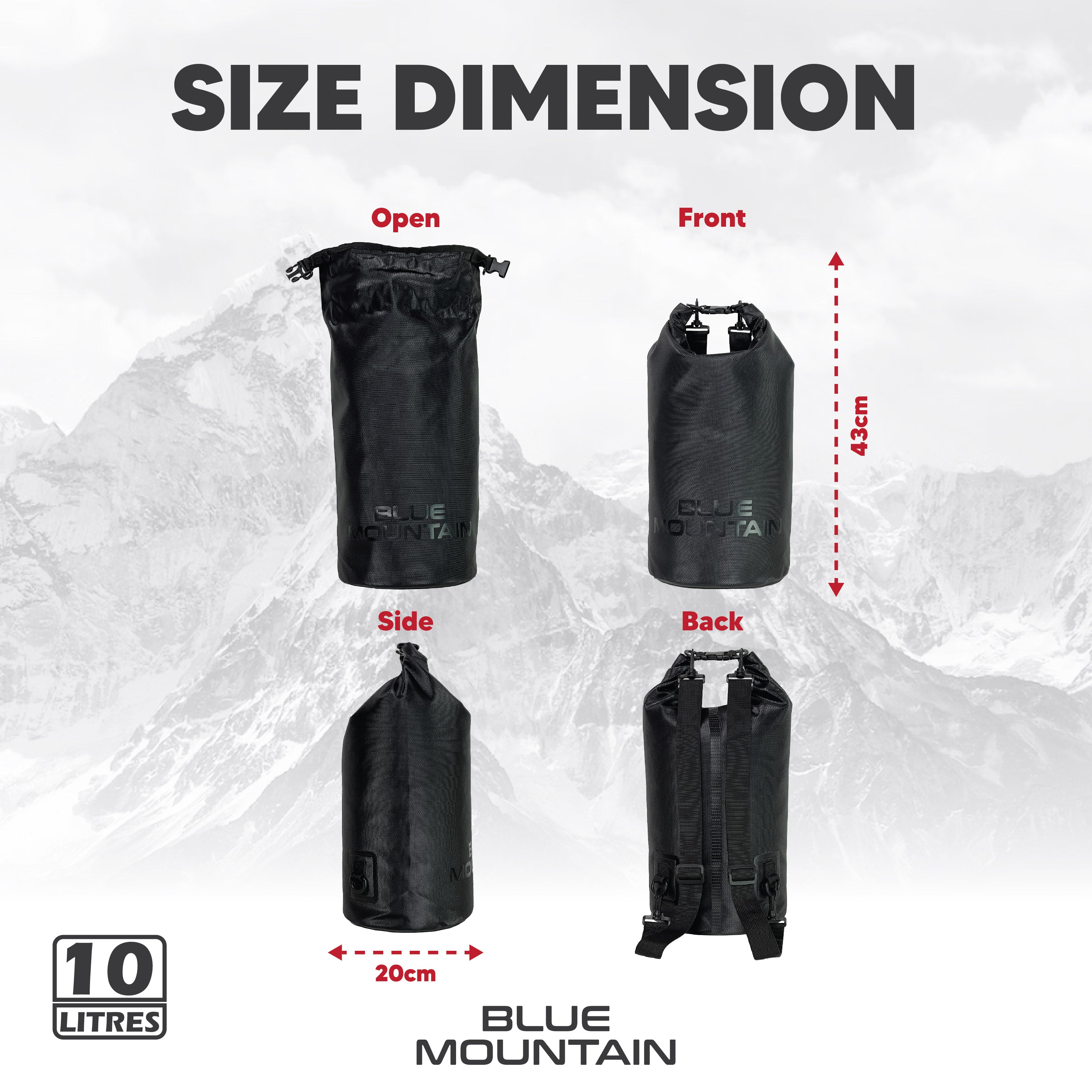 Blue Mountain 10L/20L Dry Bag Outdoor Sports Splashproof Travel Sling Backpack Adjustable Shoulder Strap