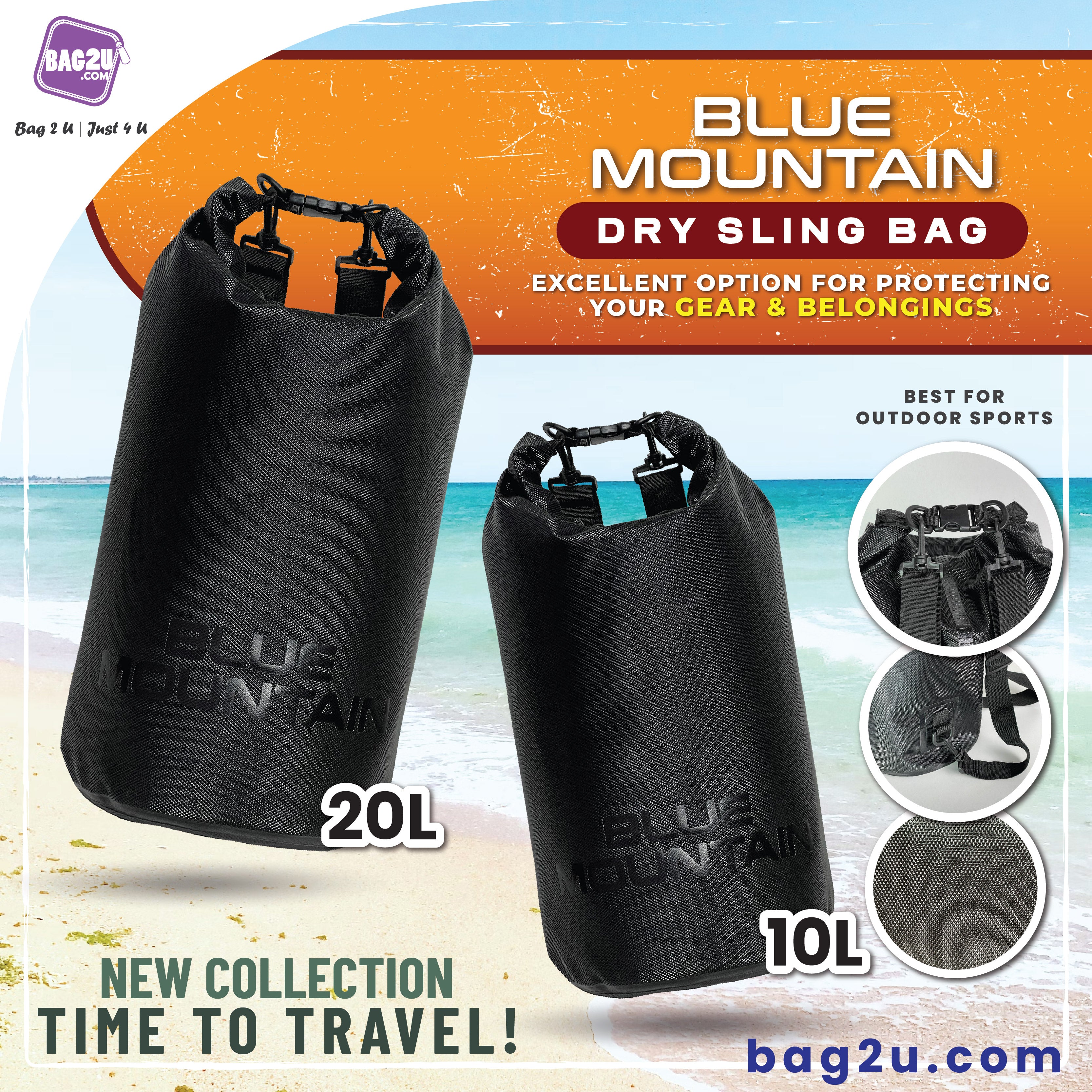 Blue Mountain 10L/20L Dry Bag Outdoor Sports Splashproof Travel Sling Backpack Adjustable Shoulder Strap