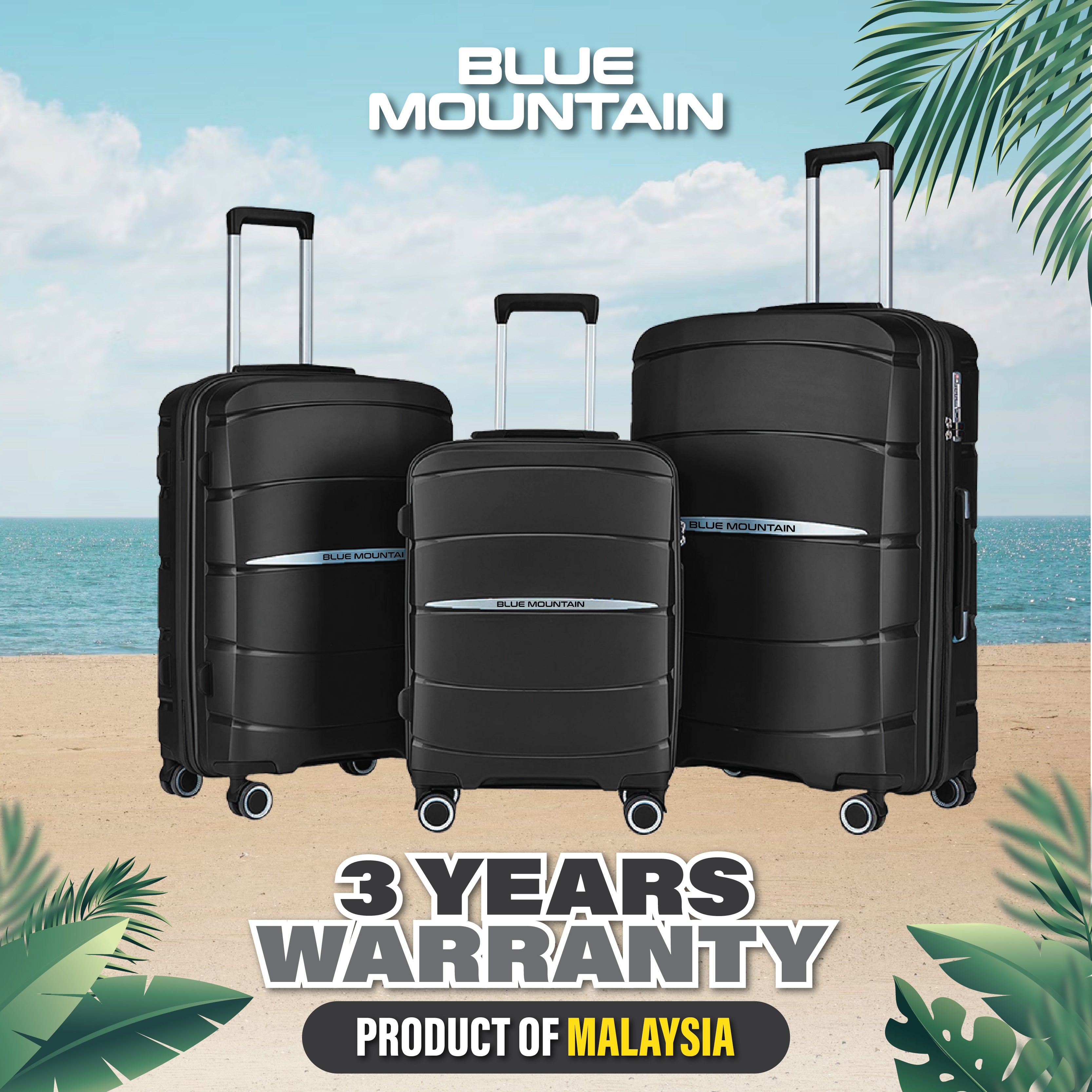 Blue Mountain 20"/24"/28" Hugoz UNBREAKABLE PP Expandable Hard Case Hand Trolley Luggage Bag Suitcases with Lock