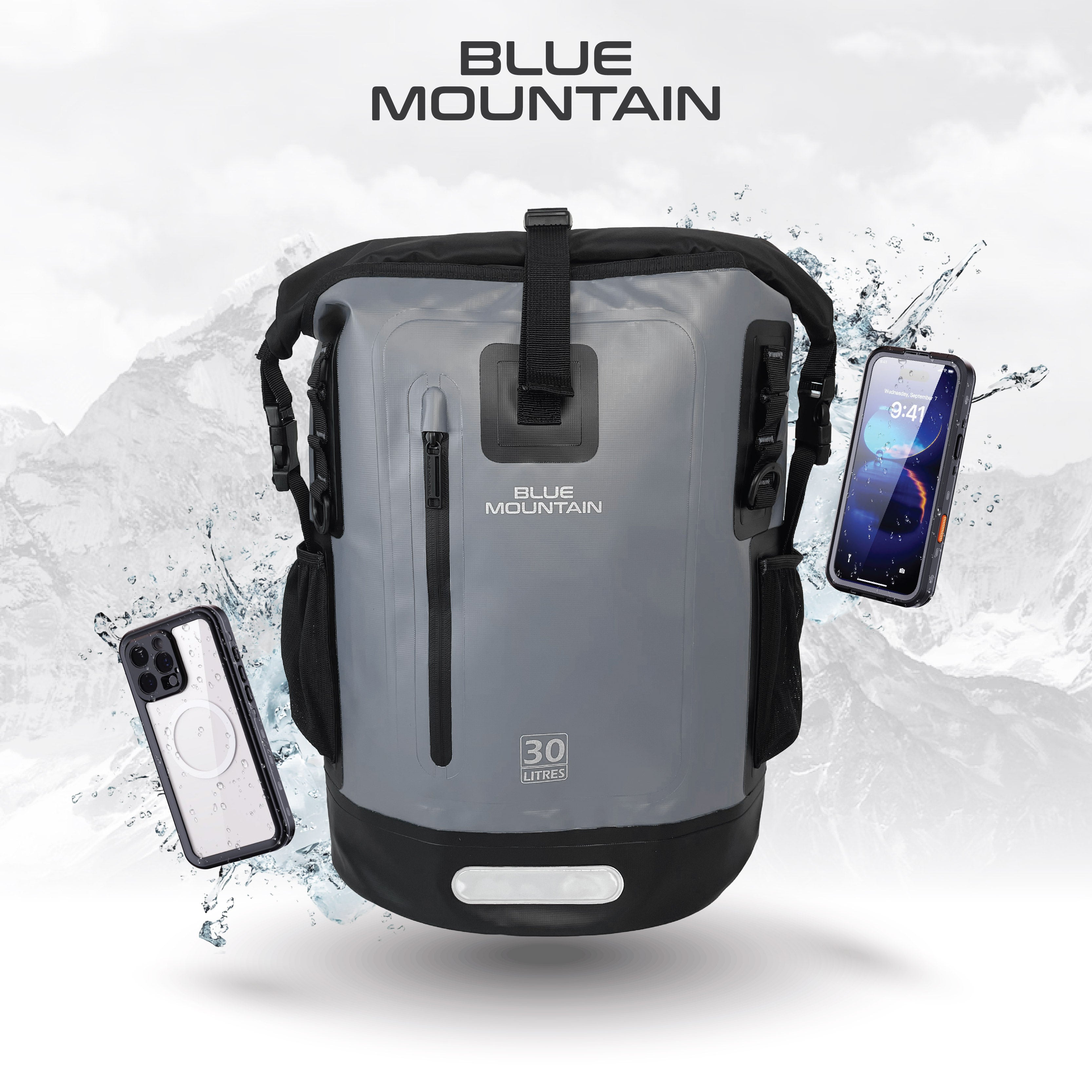 Blue Mountain AquaBlitz 30L Tarpaulin Backpack Dry Bag Outdoor Sports Splashproof Travel Laptop Bag Adjustable