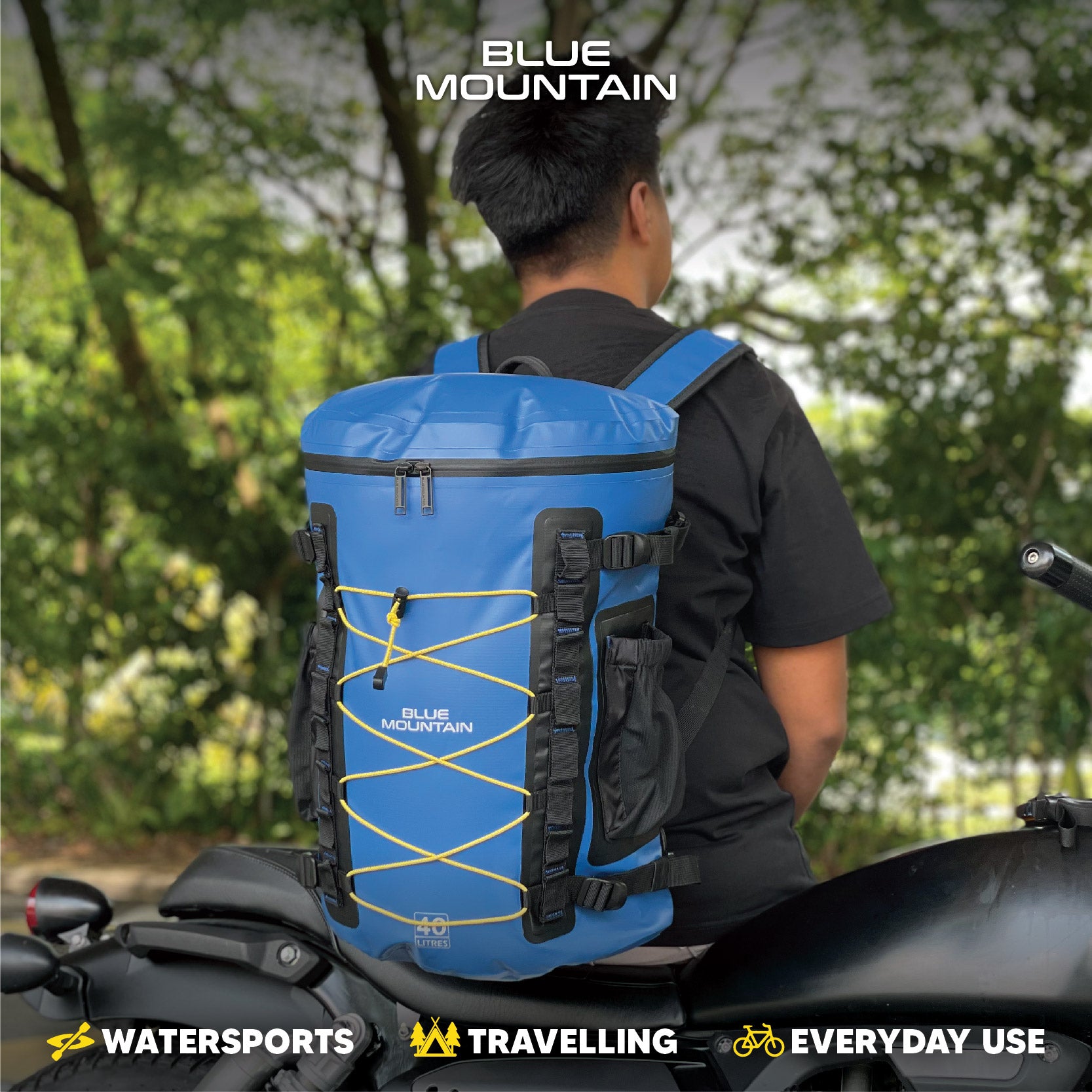 Blue Mountain RainReign 40L Tarpaulin Backpack Dry Bag Outdoor Sports Splashproof Travel Laptop Bag Adjustable