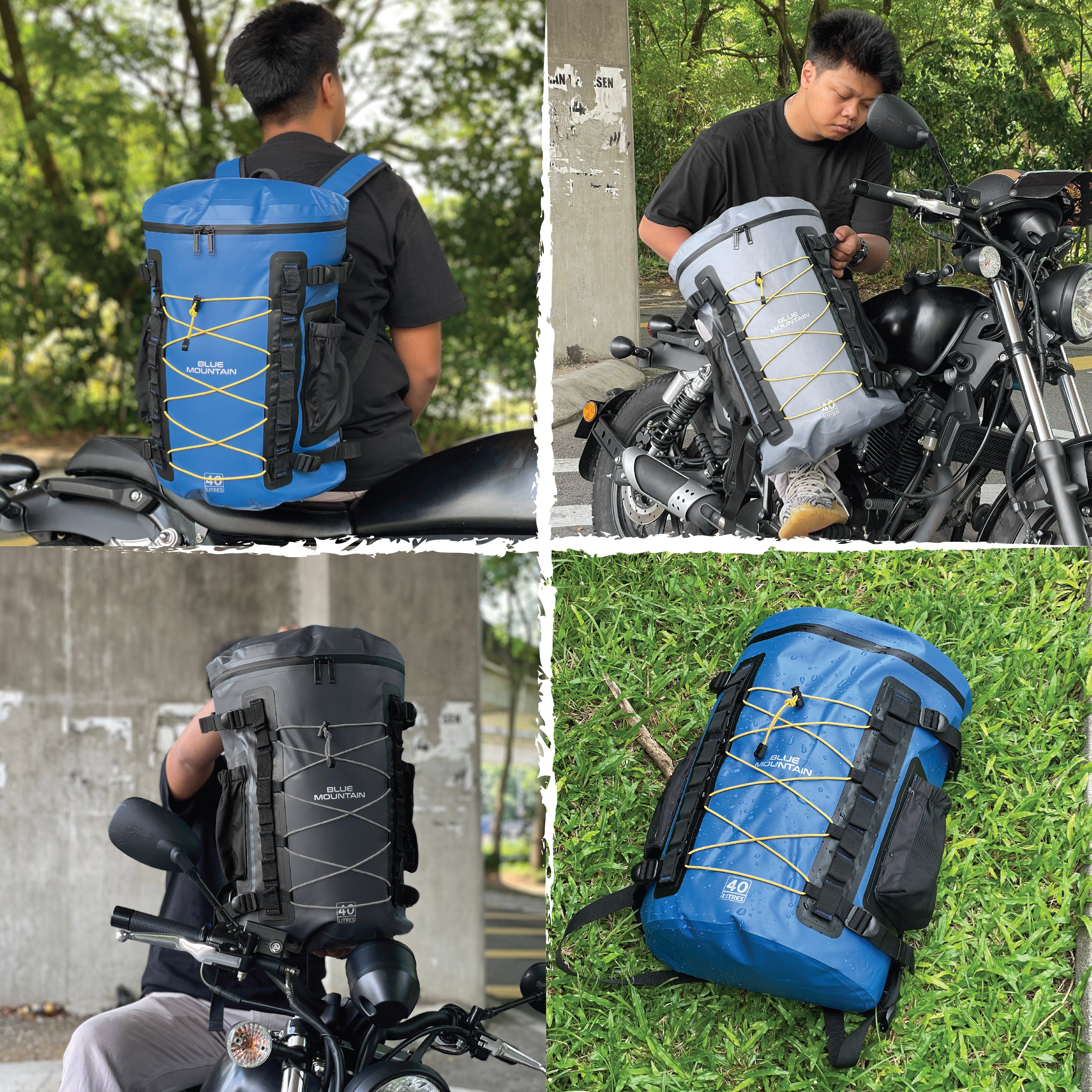 Blue Mountain RainReign 40L Tarpaulin Backpack Dry Bag Outdoor Sports Splashproof Travel Laptop Bag Adjustable