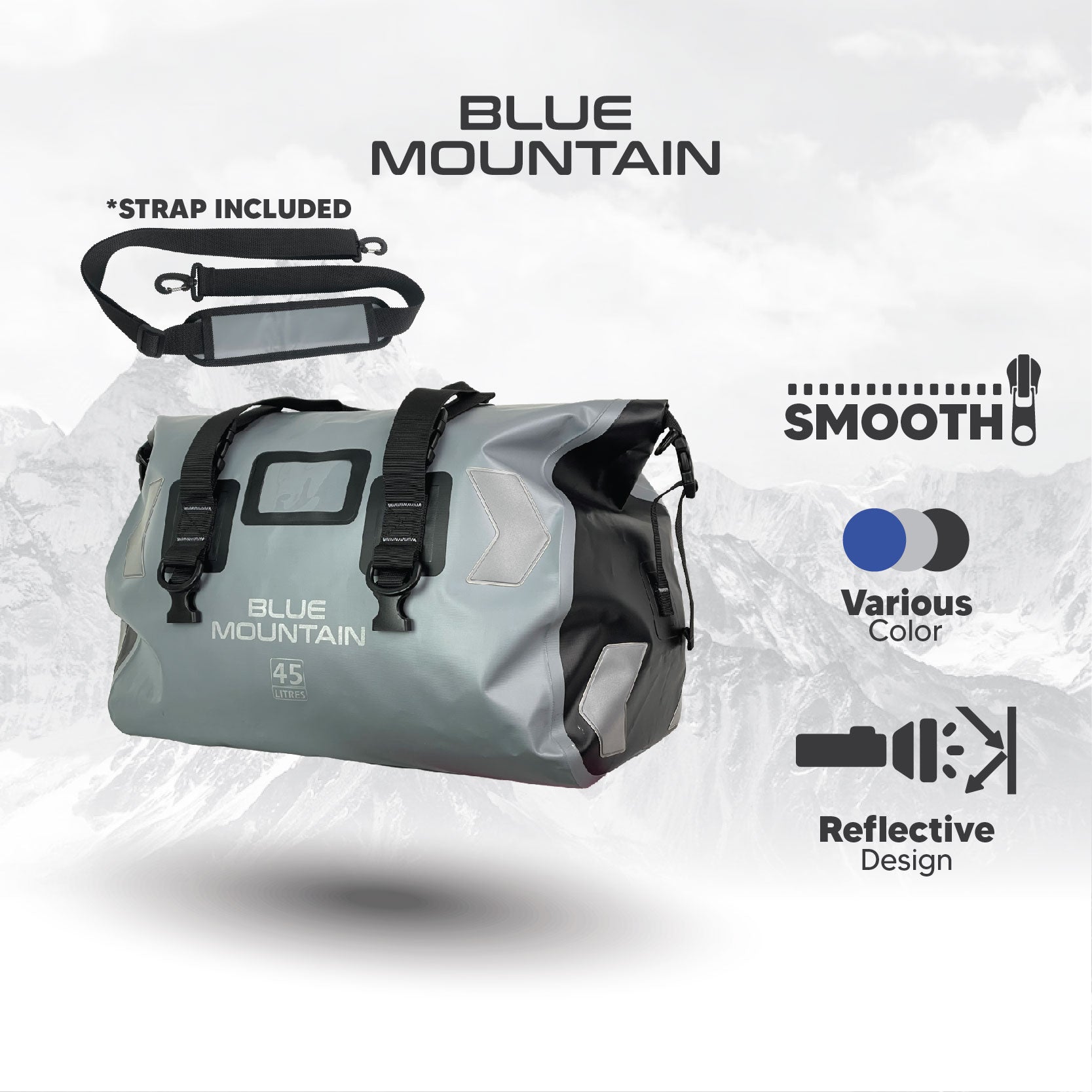 Blue Mountain DeepDive 45L Duffel Dry Bag Offshore Splashproof Travel Backpack Adjustable Shoulder Strap