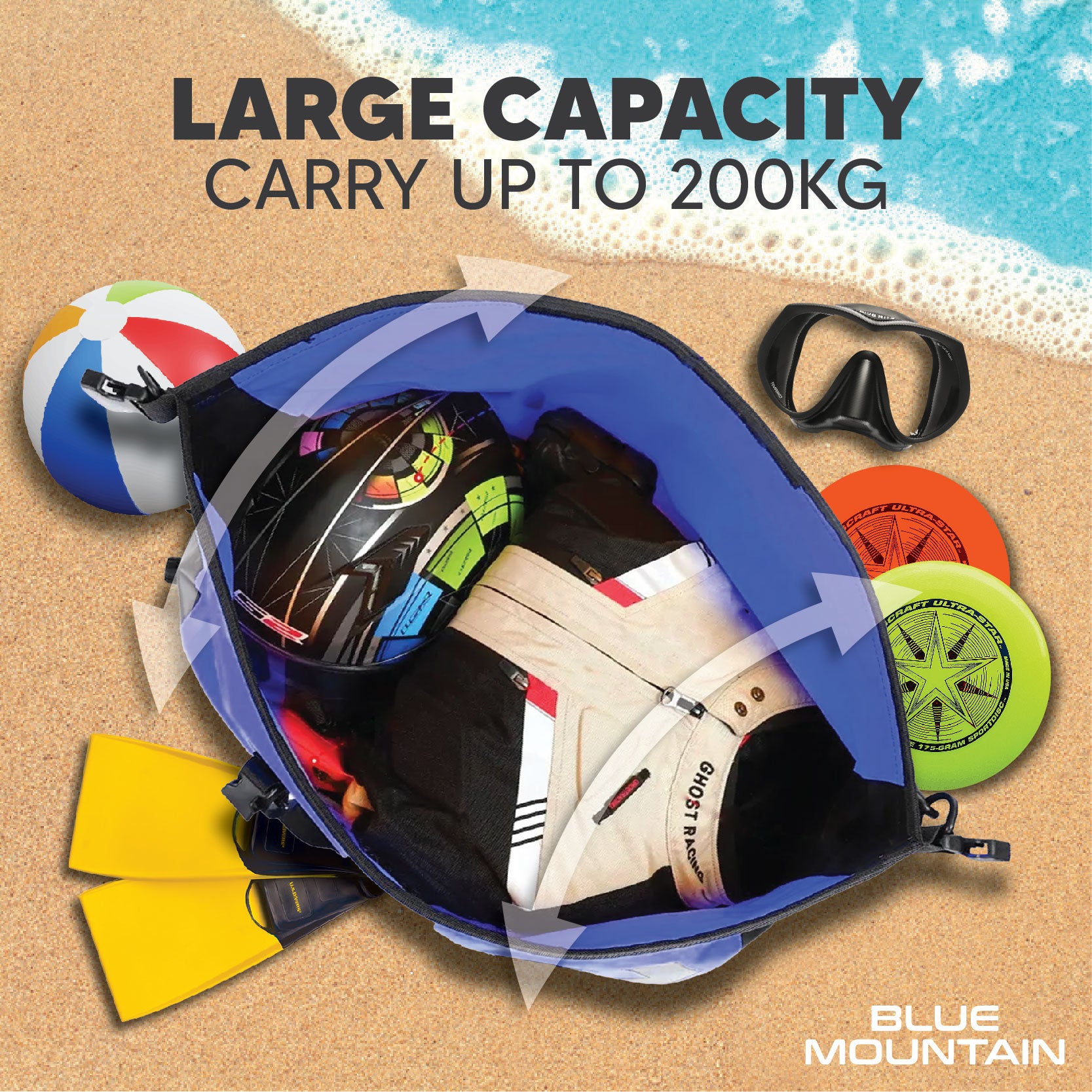 Blue Mountain DeepDive 45L Duffel Dry Bag Offshore Splashproof Travel Backpack Adjustable Shoulder Strap