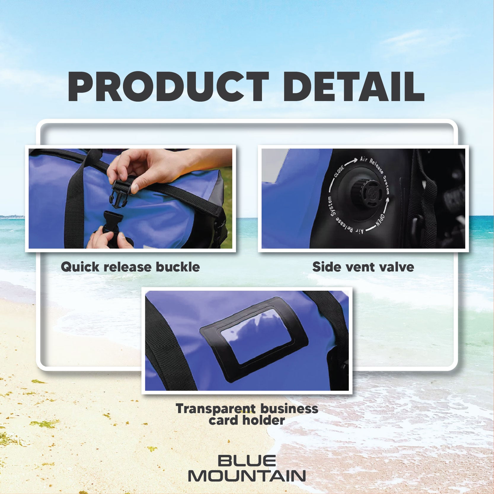Blue Mountain DeepDive 45L Duffel Dry Bag Offshore Splashproof Travel Backpack Adjustable Shoulder Strap