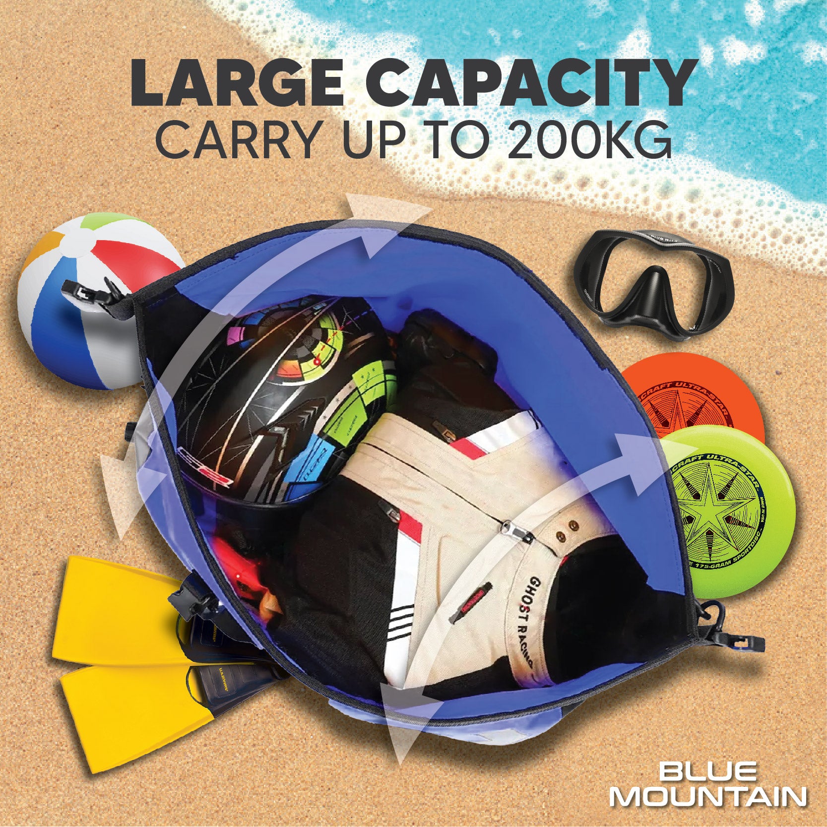 Blue Mountain DeepDive 45L Duffel Dry Bag Offshore Splashproof Travel Backpack Adjustable Shoulder Strap