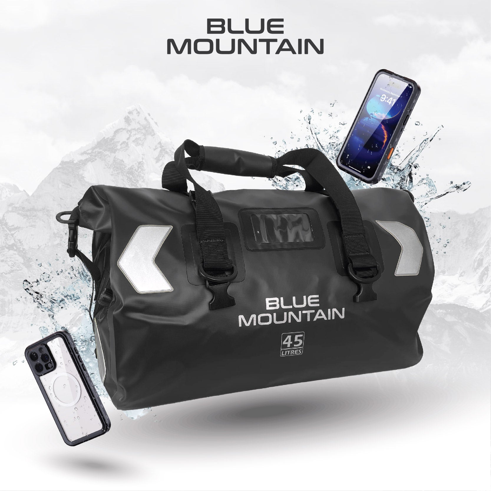 Blue Mountain DeepDive 45L Duffel Dry Bag Offshore Splashproof Travel Backpack Adjustable Shoulder Strap