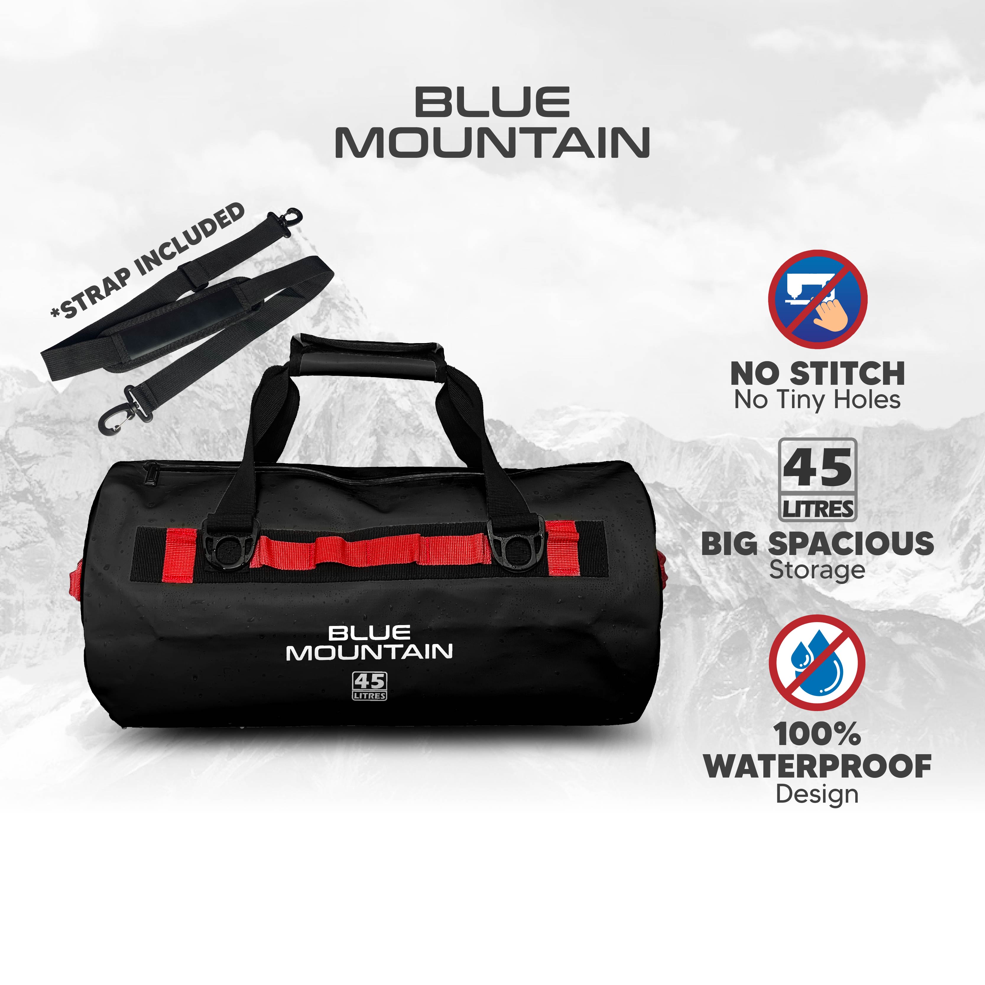 Blue Mountain AquaDuff 45L Duffel Dry Bag Offshore Splashproof Travel Backpack Adjustable Shoulder Strap