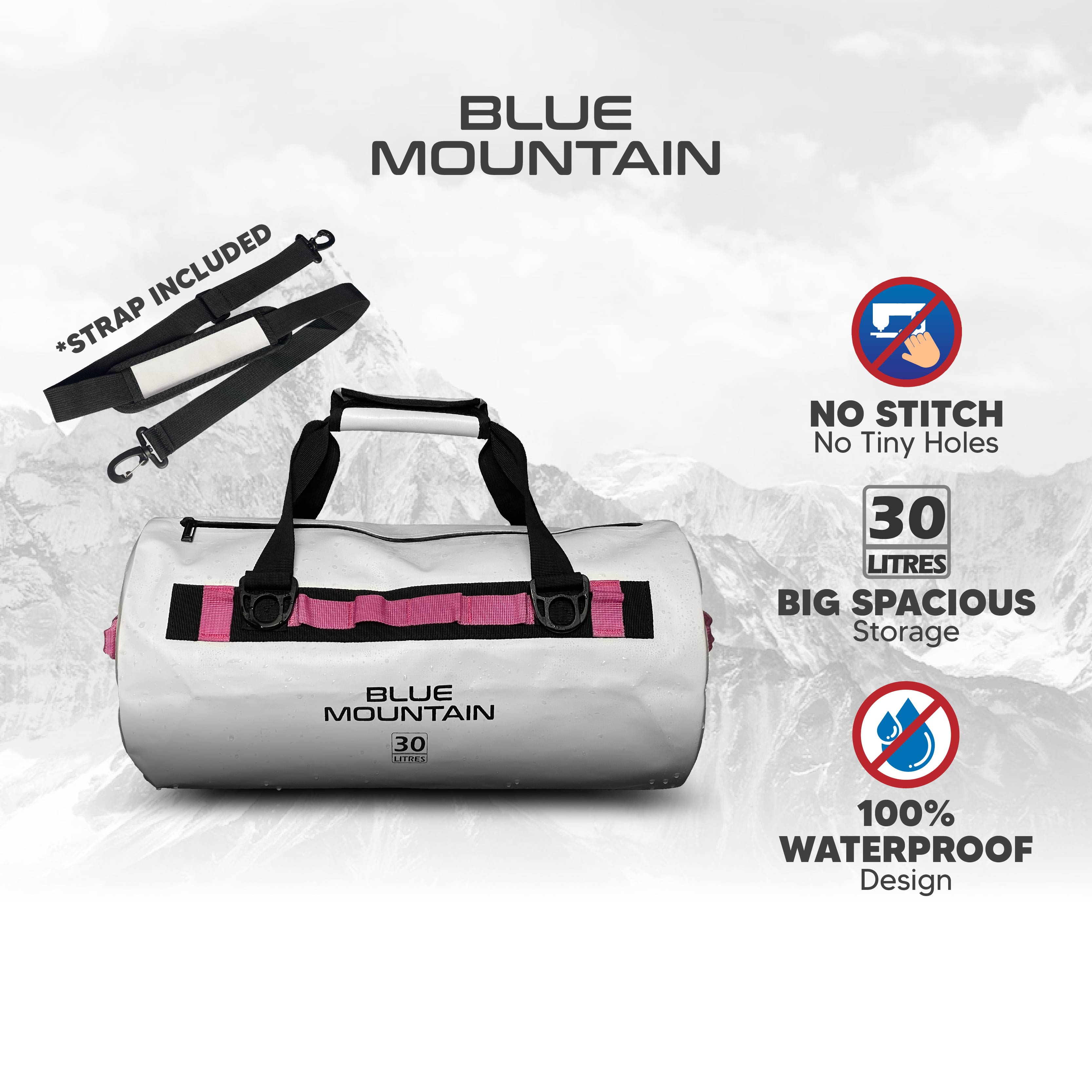 Blue Mountain AquaDuff 30L Duffel Dry Bag Offshore Splashproof Travel Backpack Adjustable Shoulder Strap