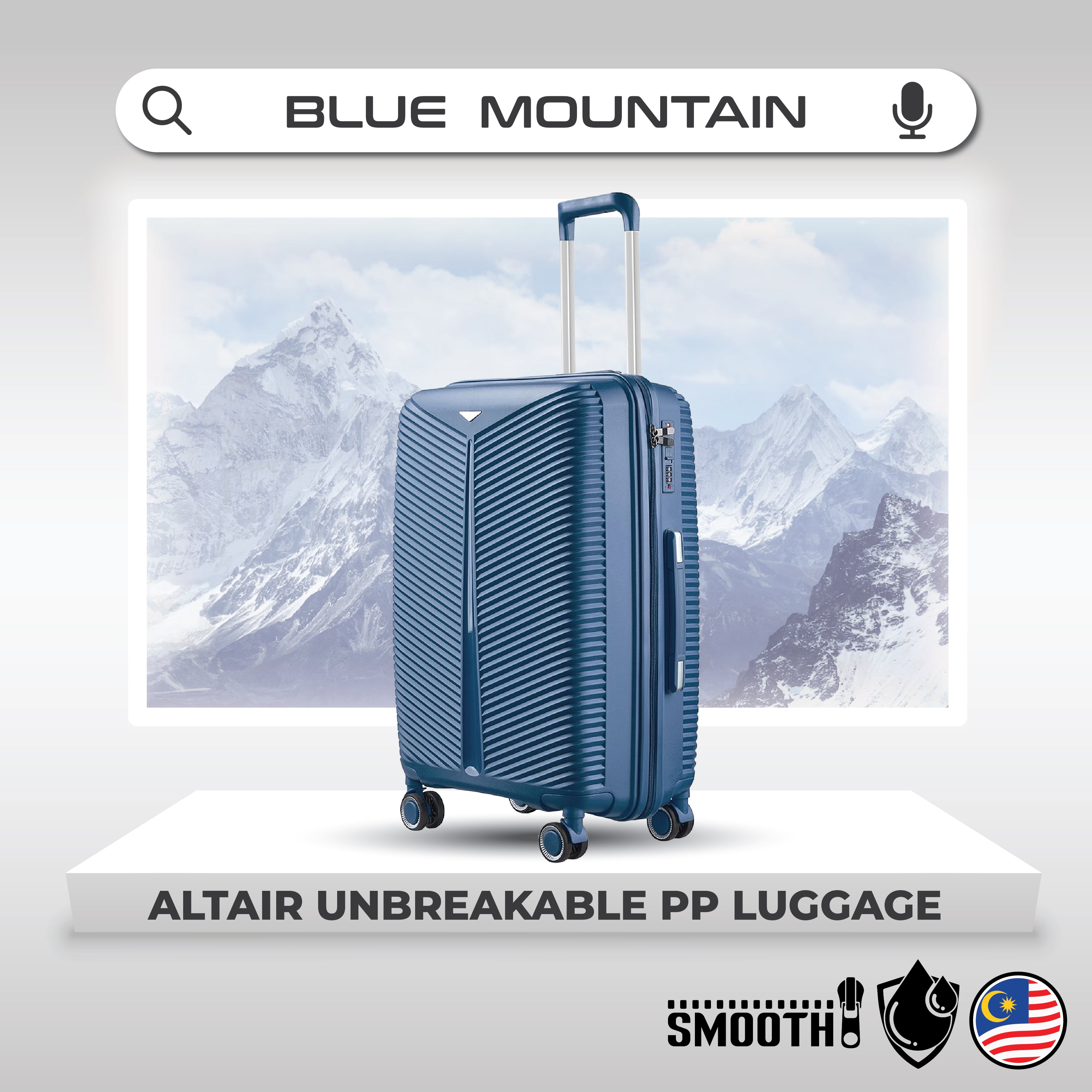 Blue Mountain 20"/24"/28" Altair UNBREAKABLE PP Expandable Luggage Hand Bag TSA Lock Hard Case Trolley Suitcases