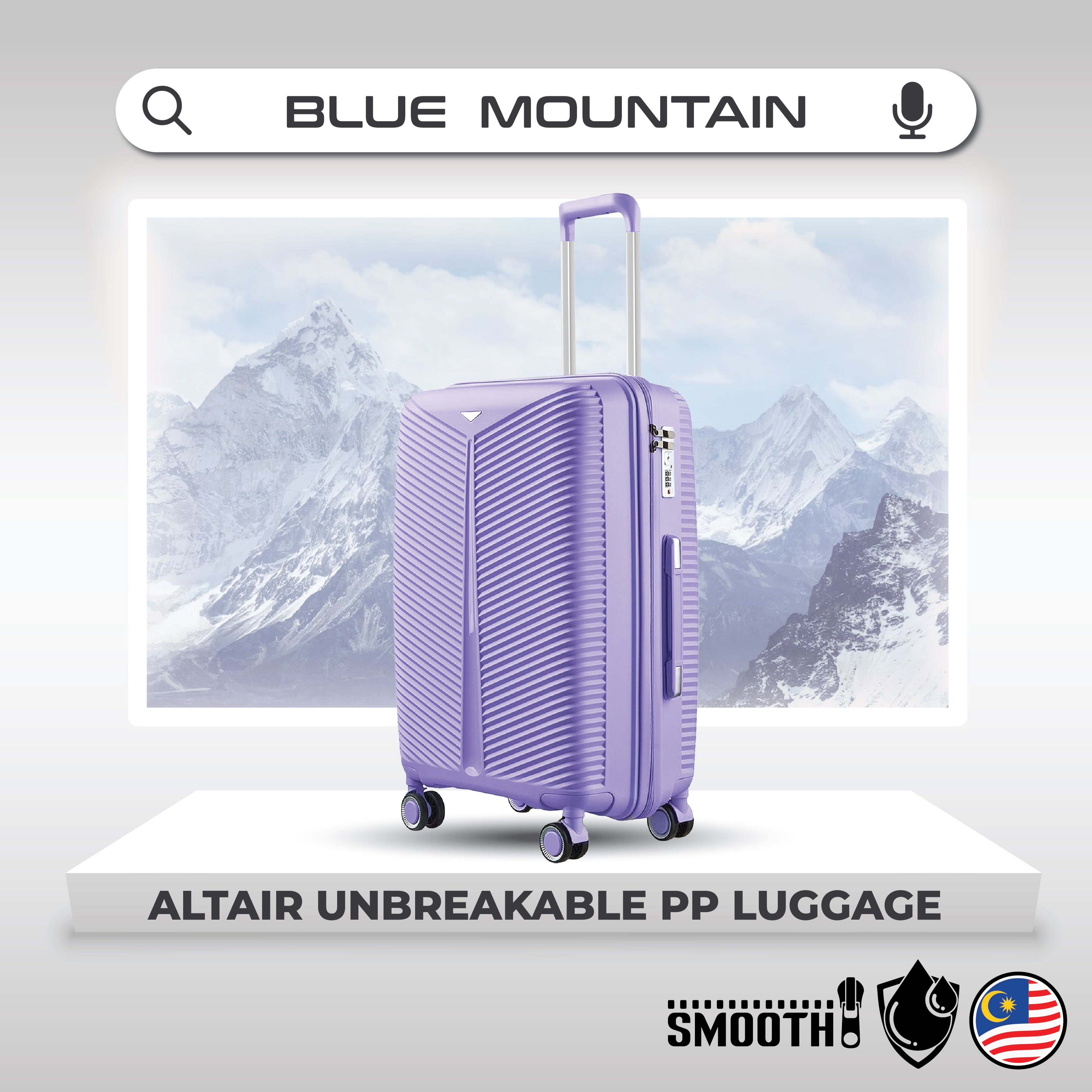 Blue Mountain 20"/24"/28" Altair UNBREAKABLE PP Expandable Luggage Hand Bag TSA Lock Hard Case Trolley Suitcases