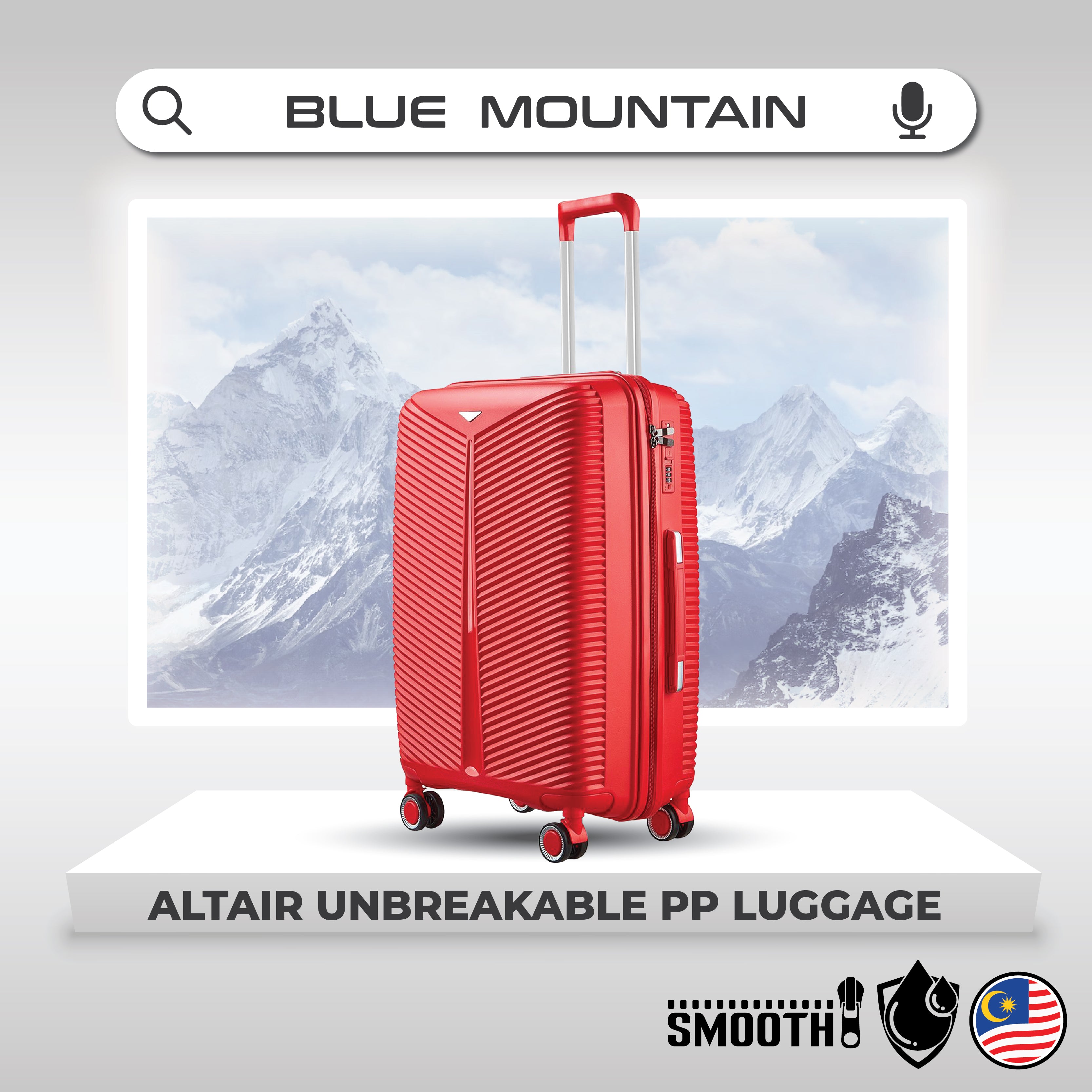 Blue Mountain 20"/24"/28" Altair UNBREAKABLE PP Expandable Luggage Hand Bag TSA Lock Hard Case Trolley Suitcases