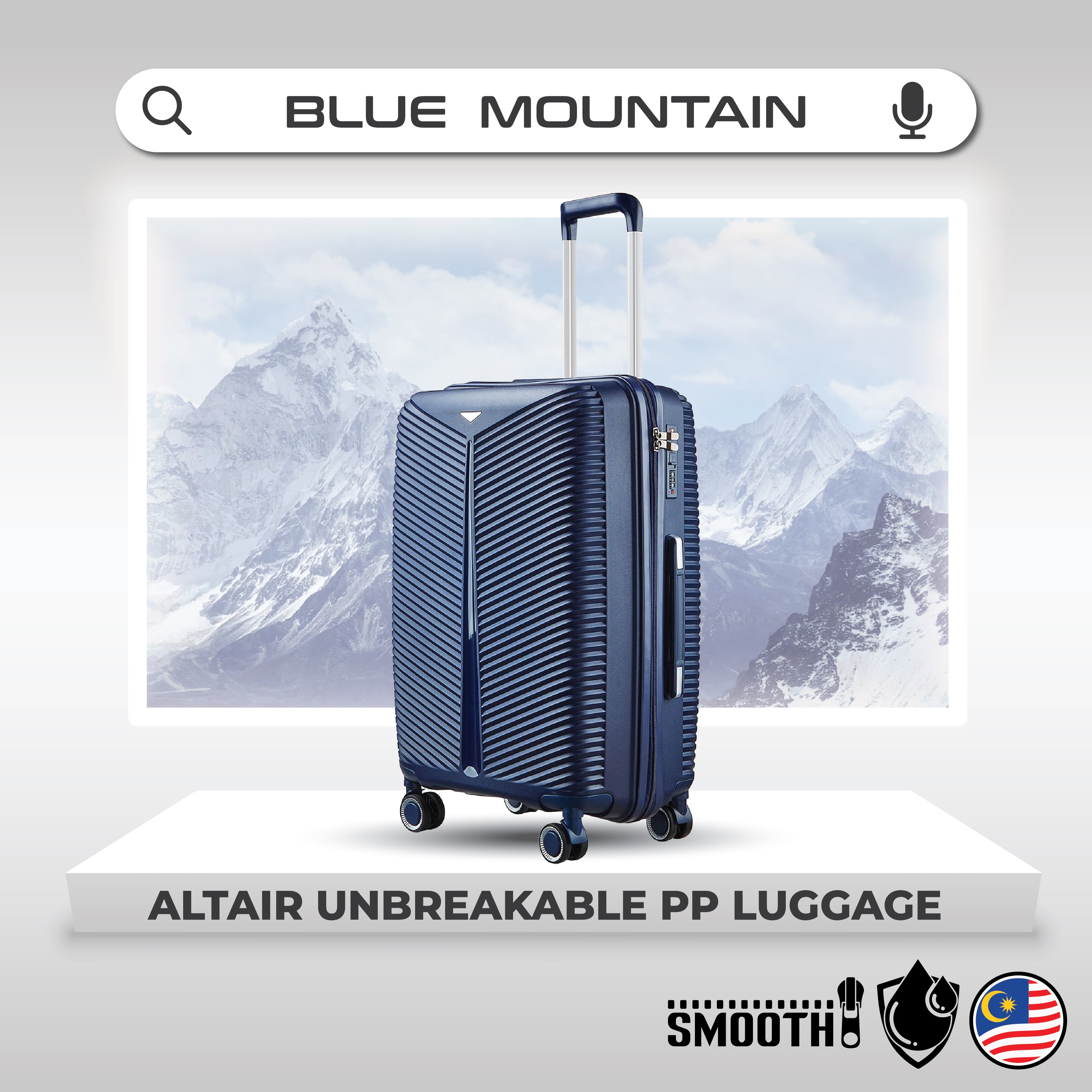 Blue Mountain 20"/24"/28" Altair UNBREAKABLE PP Expandable Luggage Hand Bag TSA Lock Hard Case Trolley Suitcases