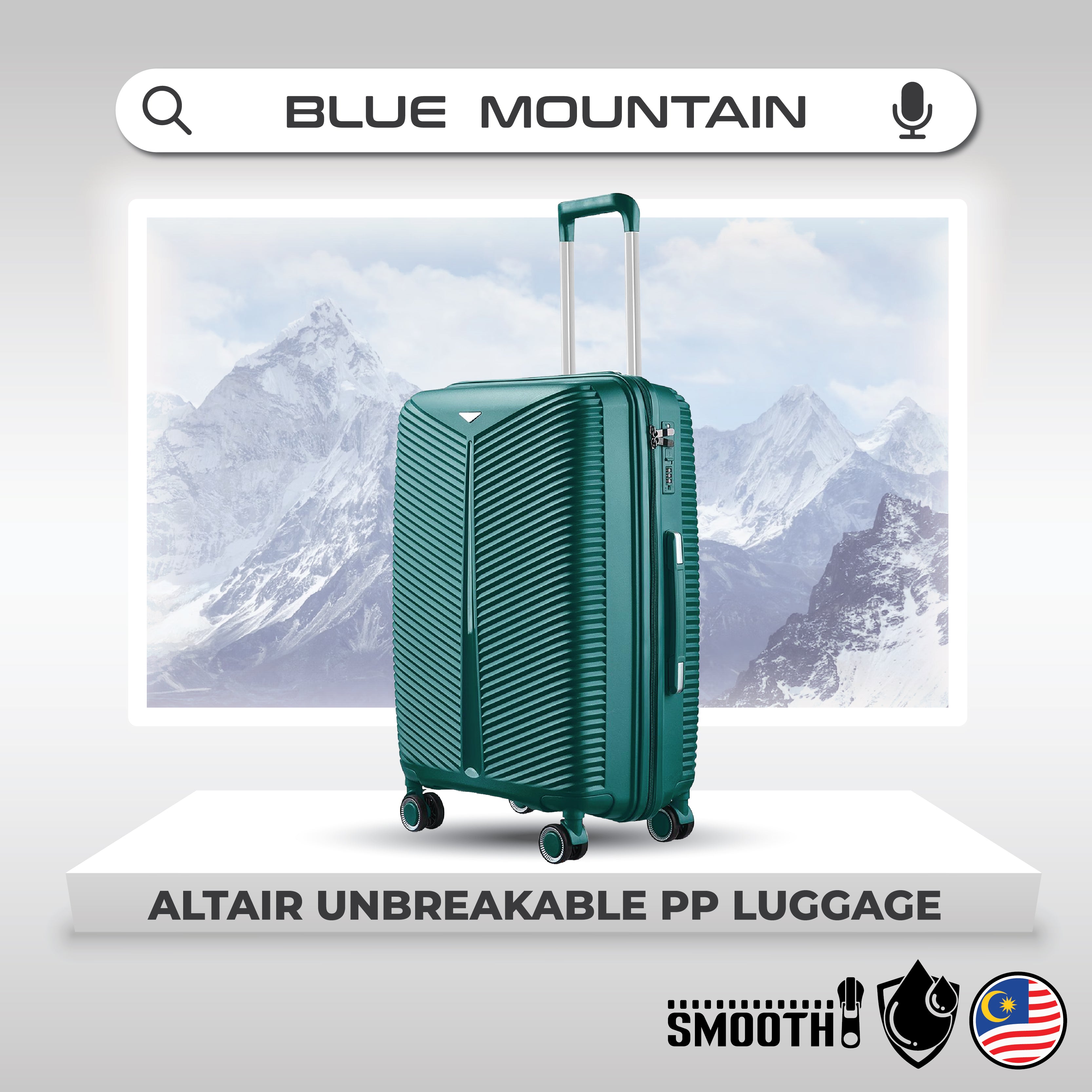 Blue Mountain 20"/24"/28" Altair UNBREAKABLE PP Expandable Luggage Hand Bag TSA Lock Hard Case Trolley Suitcases