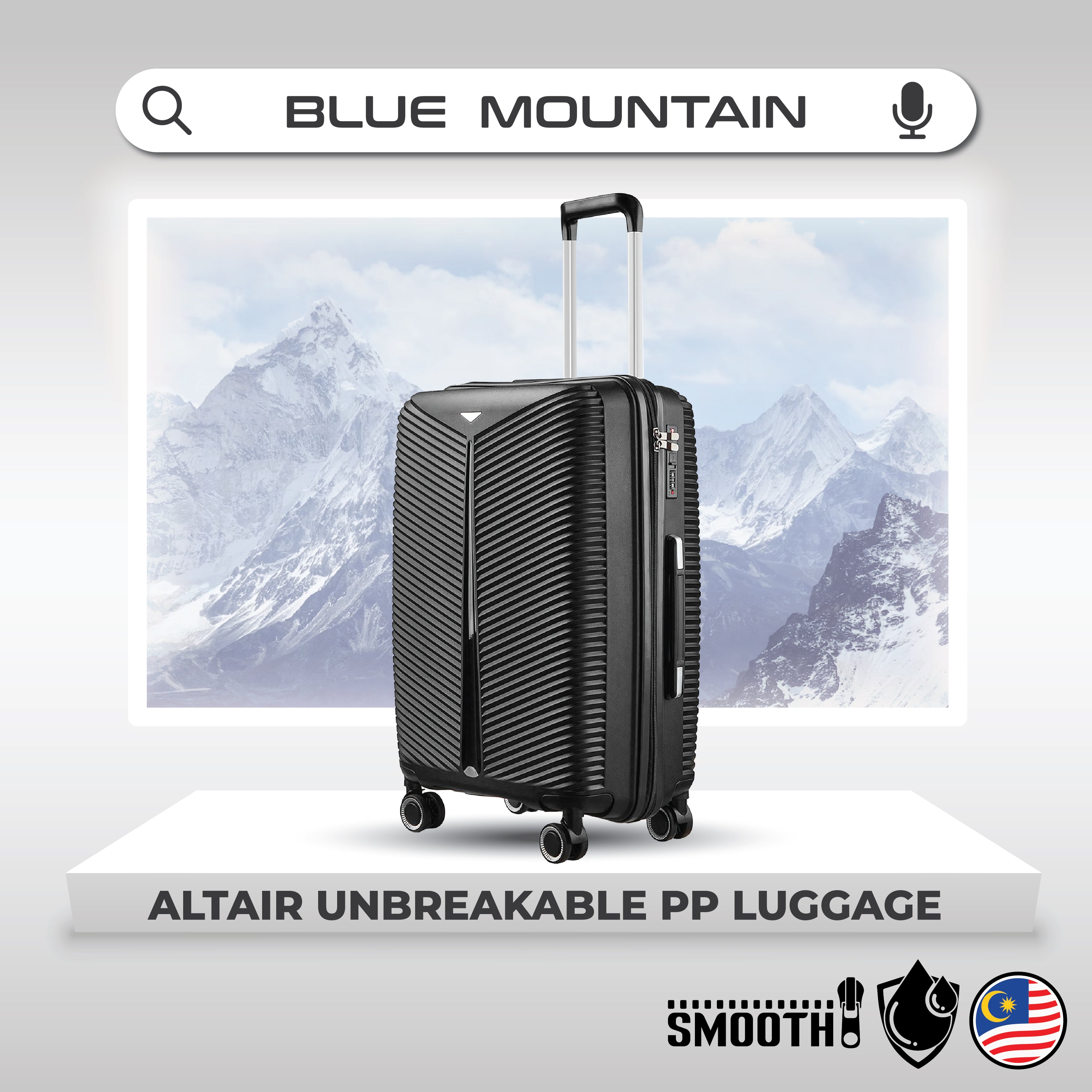 Blue Mountain 20"/24"/28" Altair UNBREAKABLE PP Expandable Luggage Hand Bag TSA Lock Hard Case Trolley Suitcases