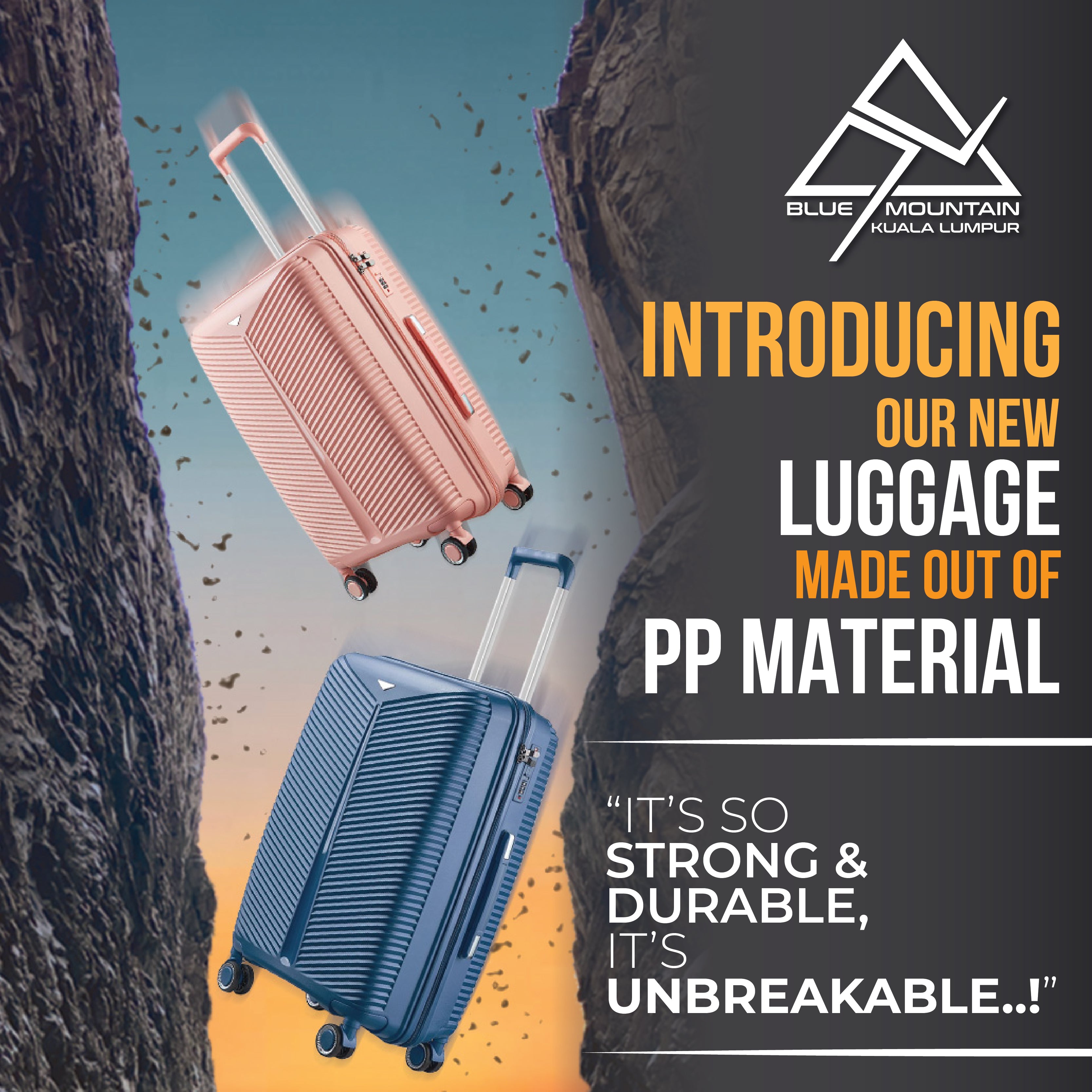 Blue Mountain 20"/24"/28" Altair UNBREAKABLE PP Expandable Luggage Hand Bag TSA Lock Hard Case Trolley Suitcases
