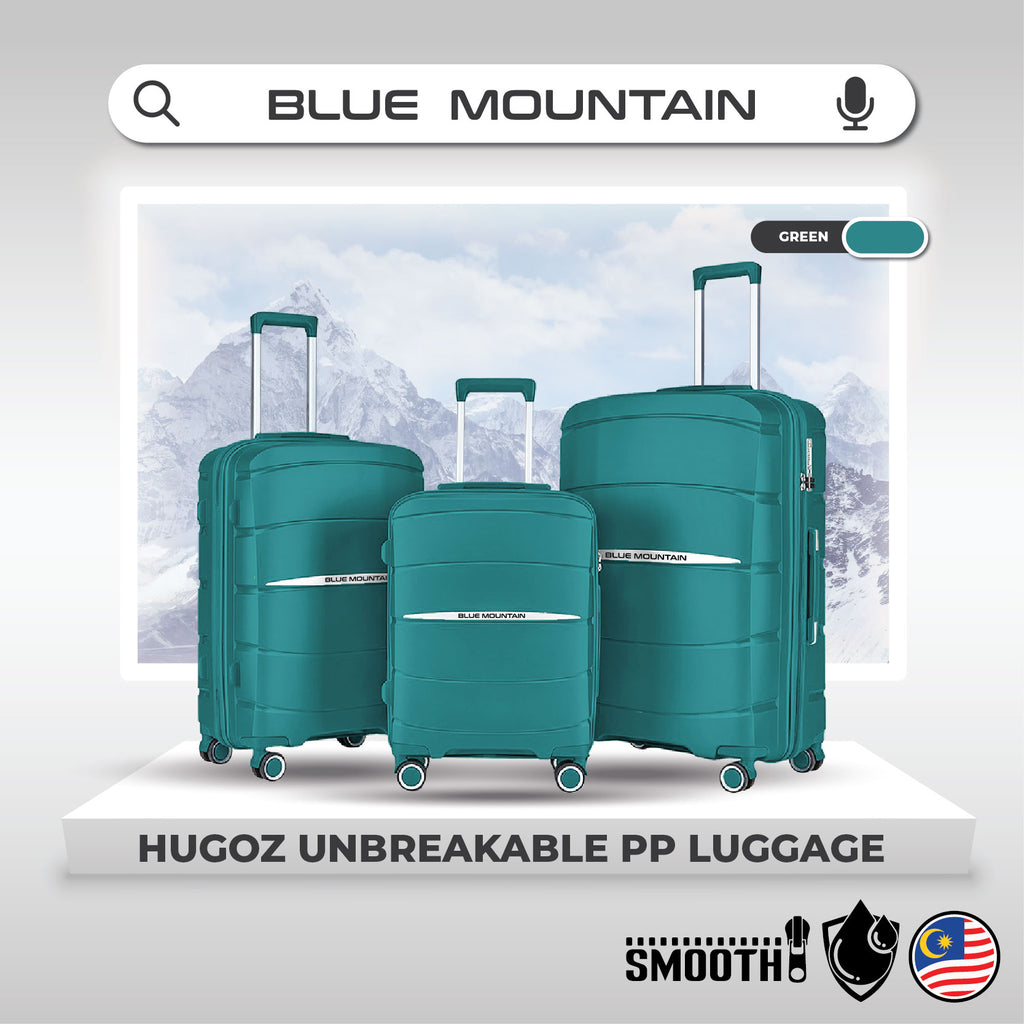Blue Mountain 20"/24"/28" Hugoz UNBREAKABLE PP Expandable Hard Case Hand Trolley Luggage Bag Suitcases with Lock