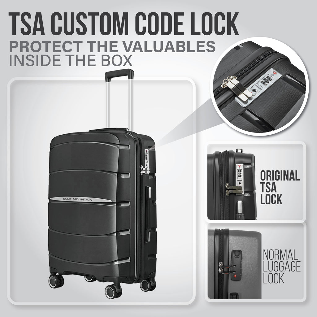 Blue Mountain 20"/24"/28" Hugoz UNBREAKABLE PP Expandable Hard Case Hand Trolley Luggage Bag Suitcases with Lock