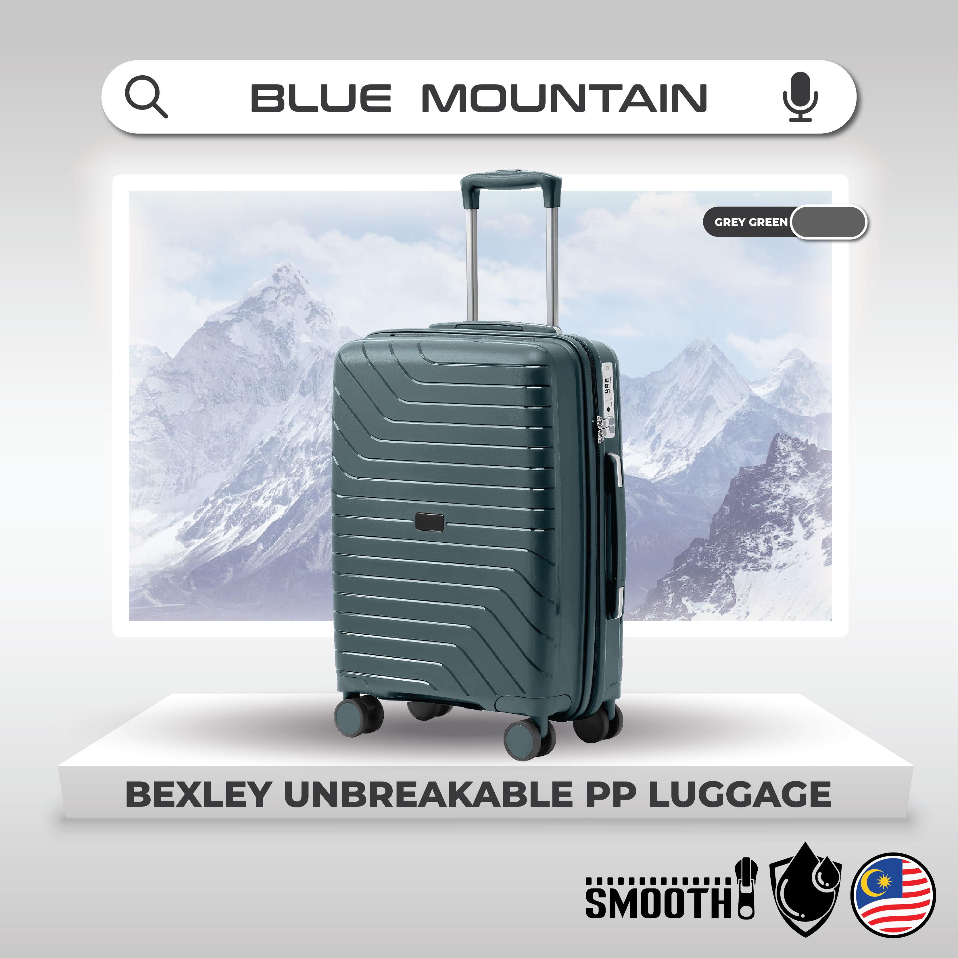 Blue Mountain 20"/24"/28" Bexley UNBREAKABLE PP Expandable Hard Case Hand Trolley Luggage Bag Suitcases with Lock