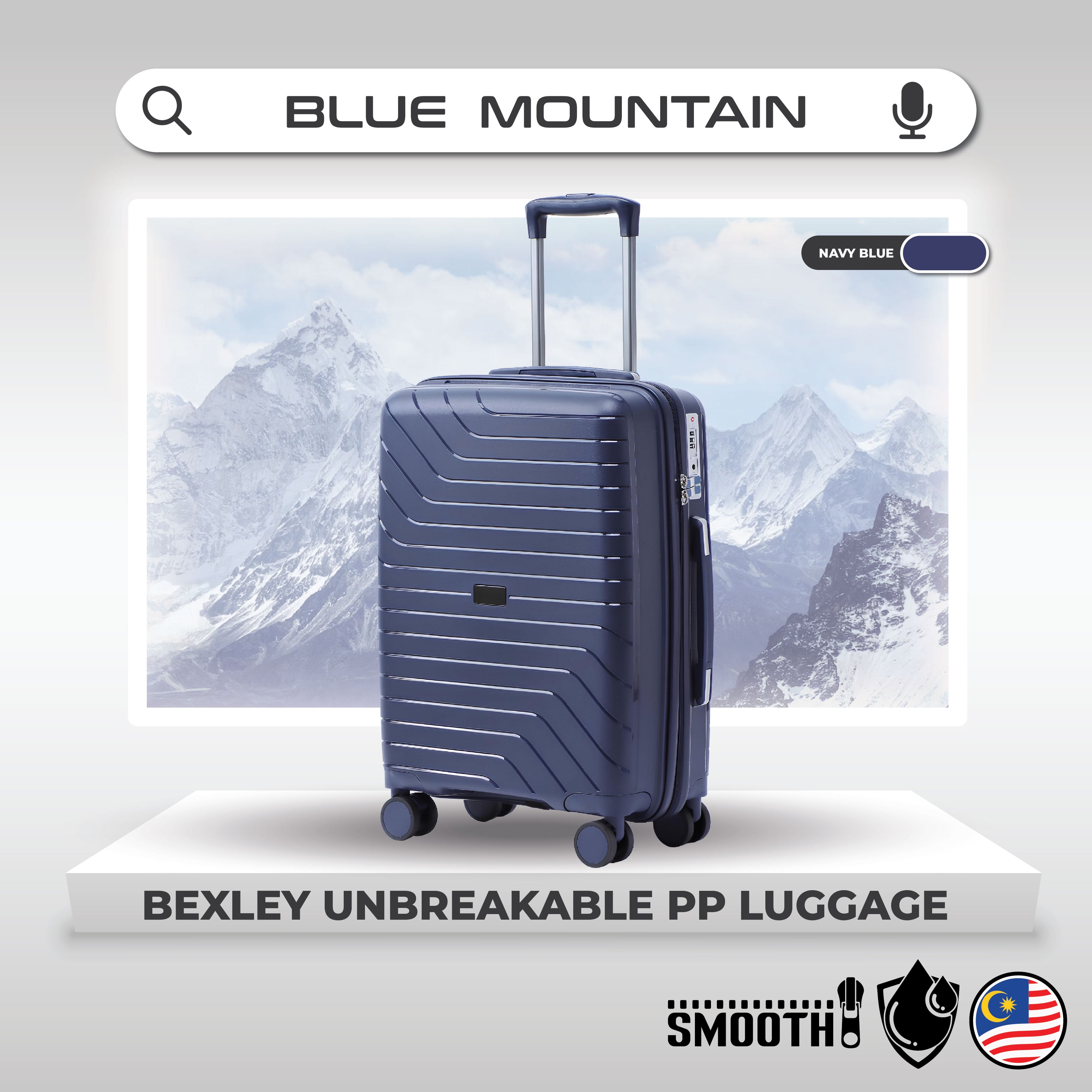 Blue Mountain 20"/24"/28" Bexley UNBREAKABLE PP Expandable Hard Case Hand Trolley Luggage Bag Suitcases with Lock