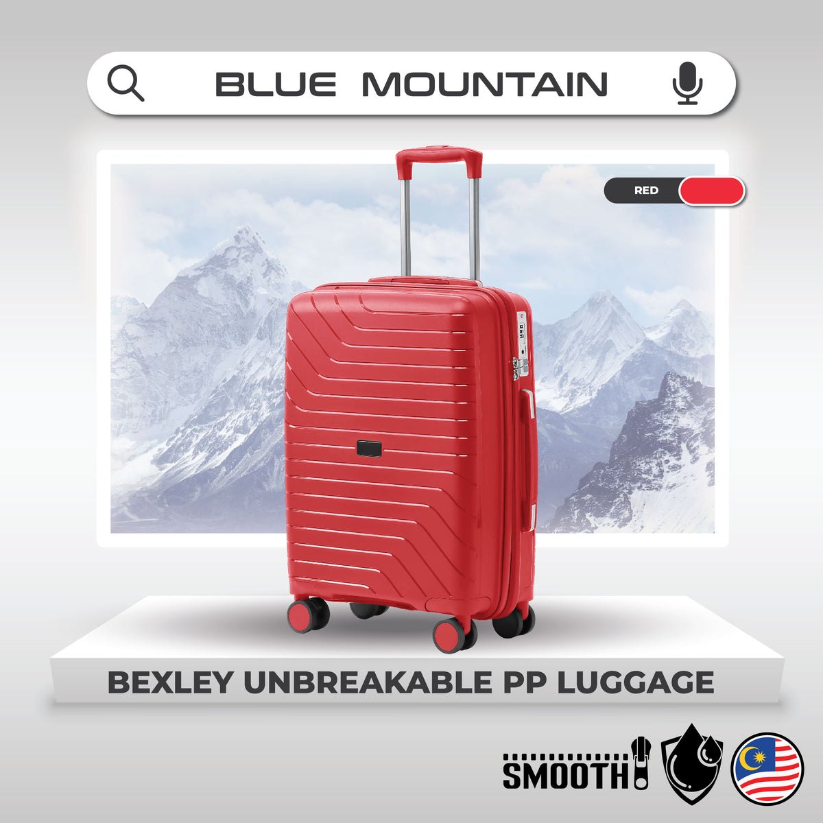 Blue Mountain 20"/24"/28" Bexley UNBREAKABLE PP Expandable Hard Case Hand Trolley Luggage Bag Suitcases with Lock