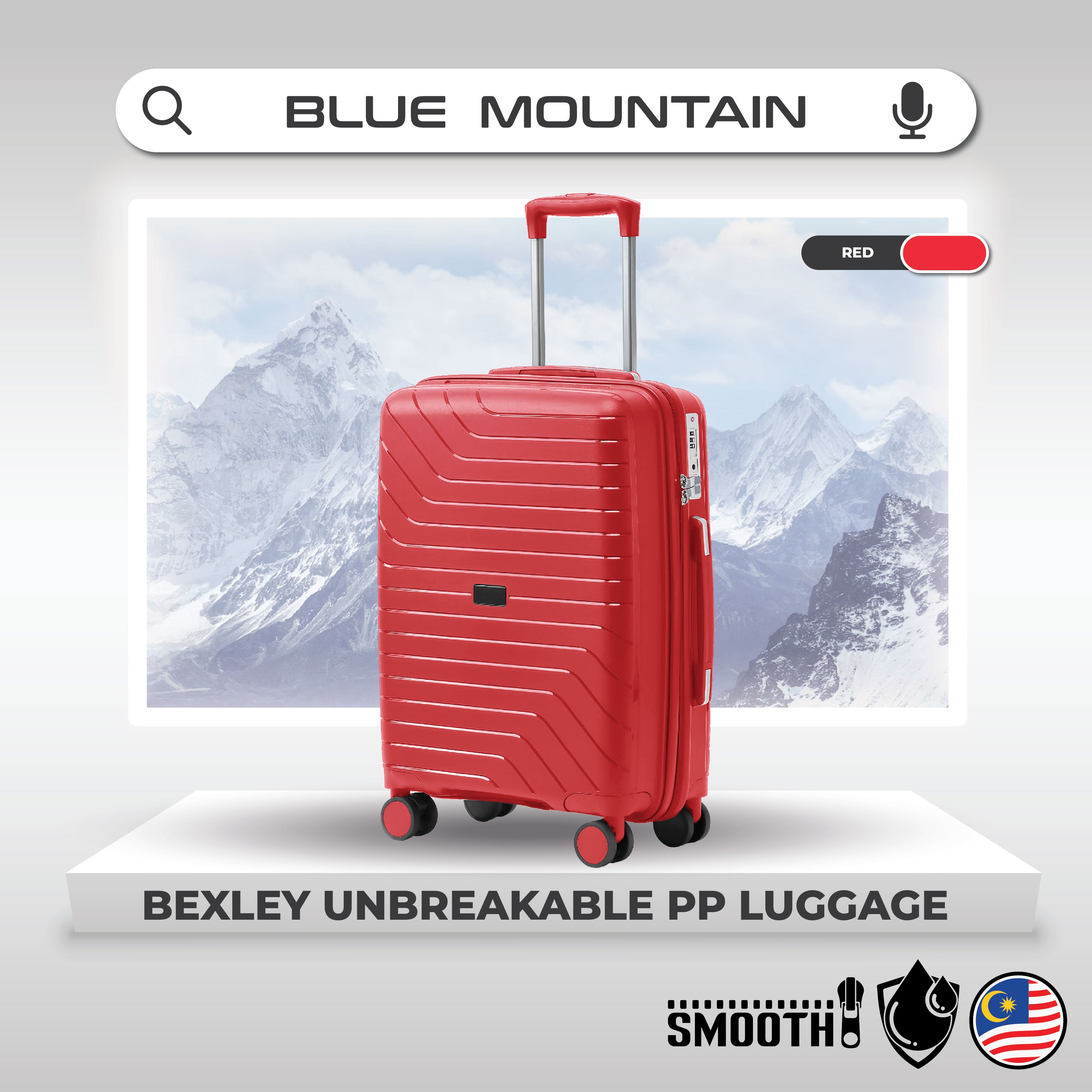 Blue Mountain 20"/24"/28" Bexley UNBREAKABLE PP Expandable Hard Case Hand Trolley Luggage Bag Suitcases with Lock