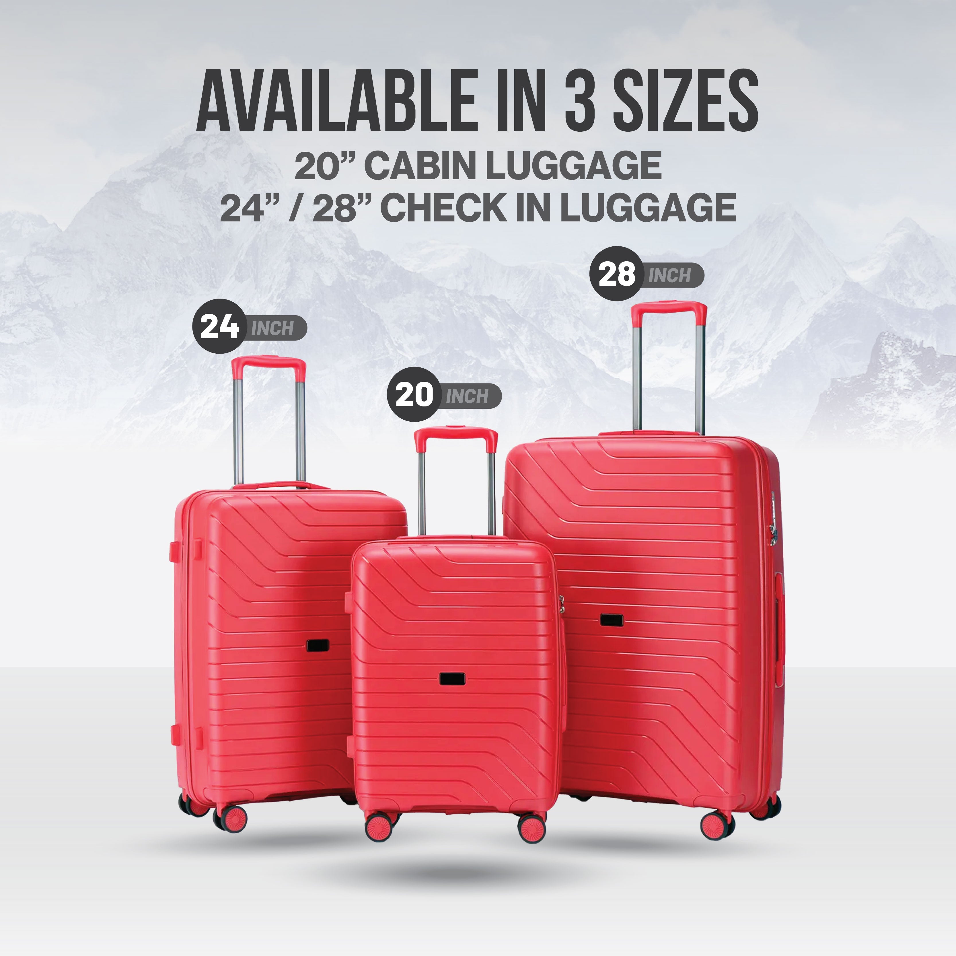 Blue Mountain 20"/24"/28" Bexley UNBREAKABLE PP Expandable Hard Case Hand Trolley Luggage Bag Suitcases with Lock