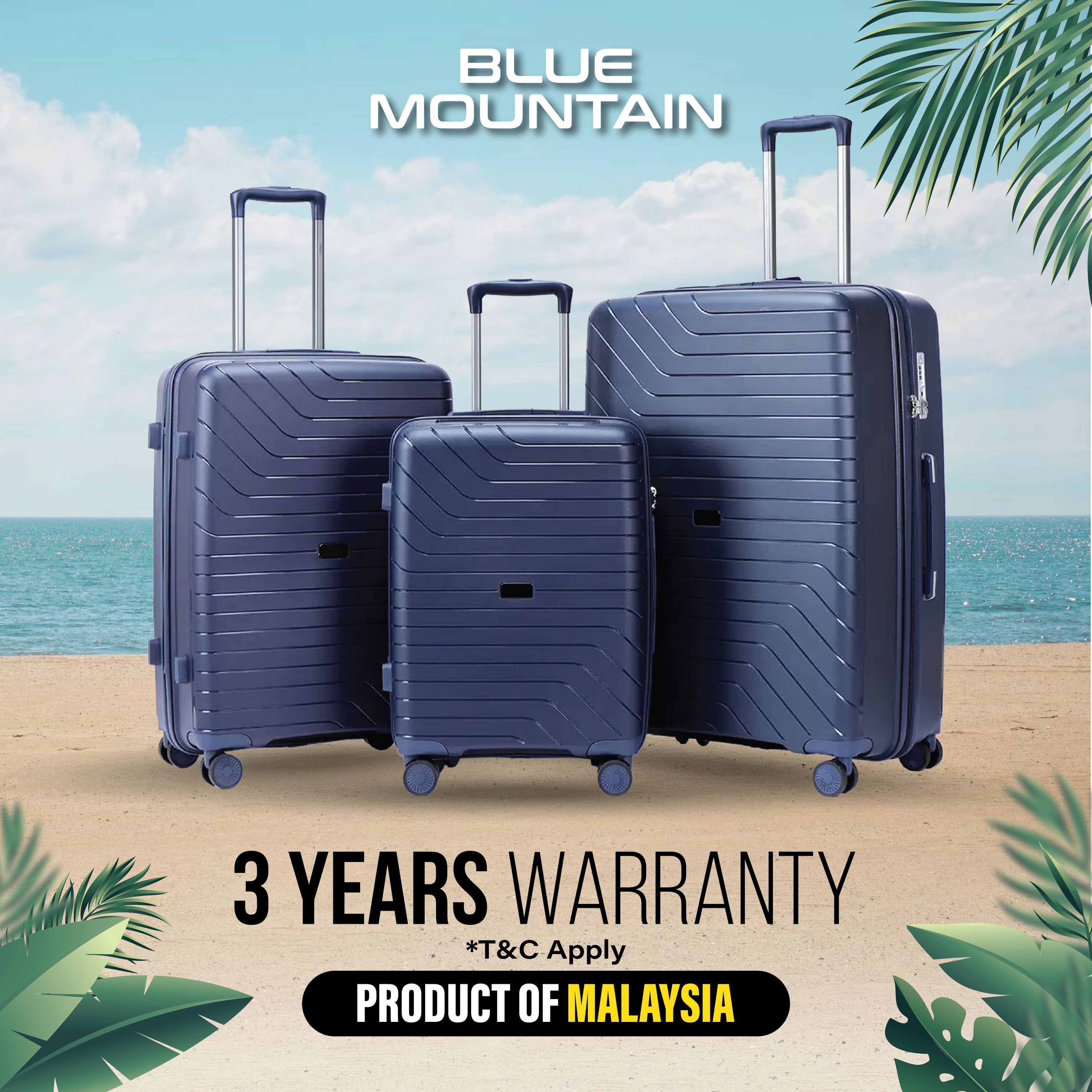 Blue Mountain 20"/24"/28" Bexley UNBREAKABLE PP Expandable Hard Case Hand Trolley Luggage Bag Suitcases with Lock