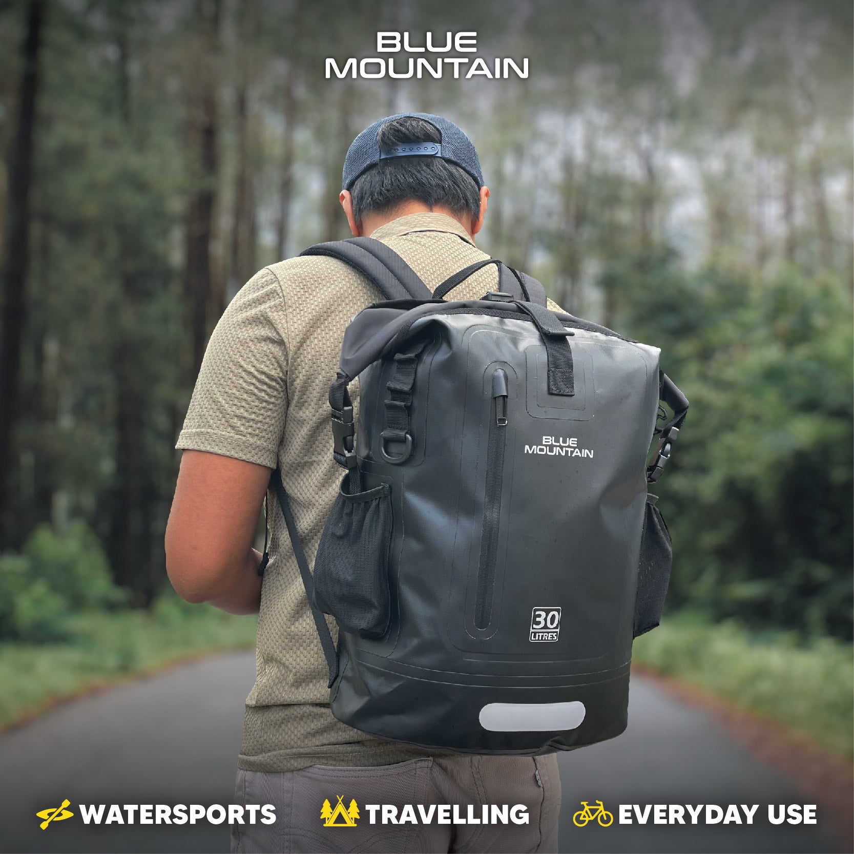Blue Mountain AquaBlitz 30L Tarpaulin Backpack Dry Bag Outdoor Sports Splashproof Travel Laptop Bag Adjustable