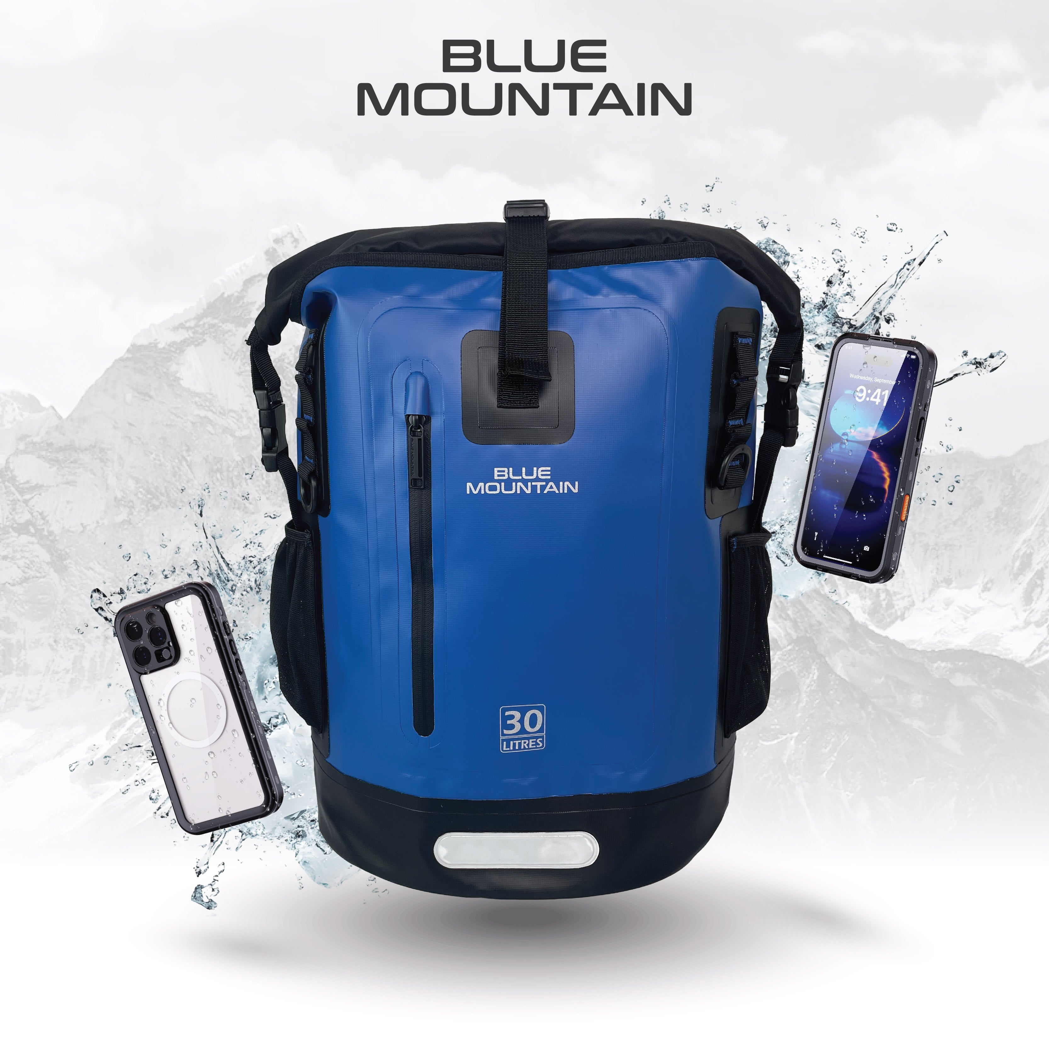 Blue Mountain AquaBlitz 30L Tarpaulin Backpack Dry Bag Outdoor Sports Splashproof Travel Laptop Bag Adjustable