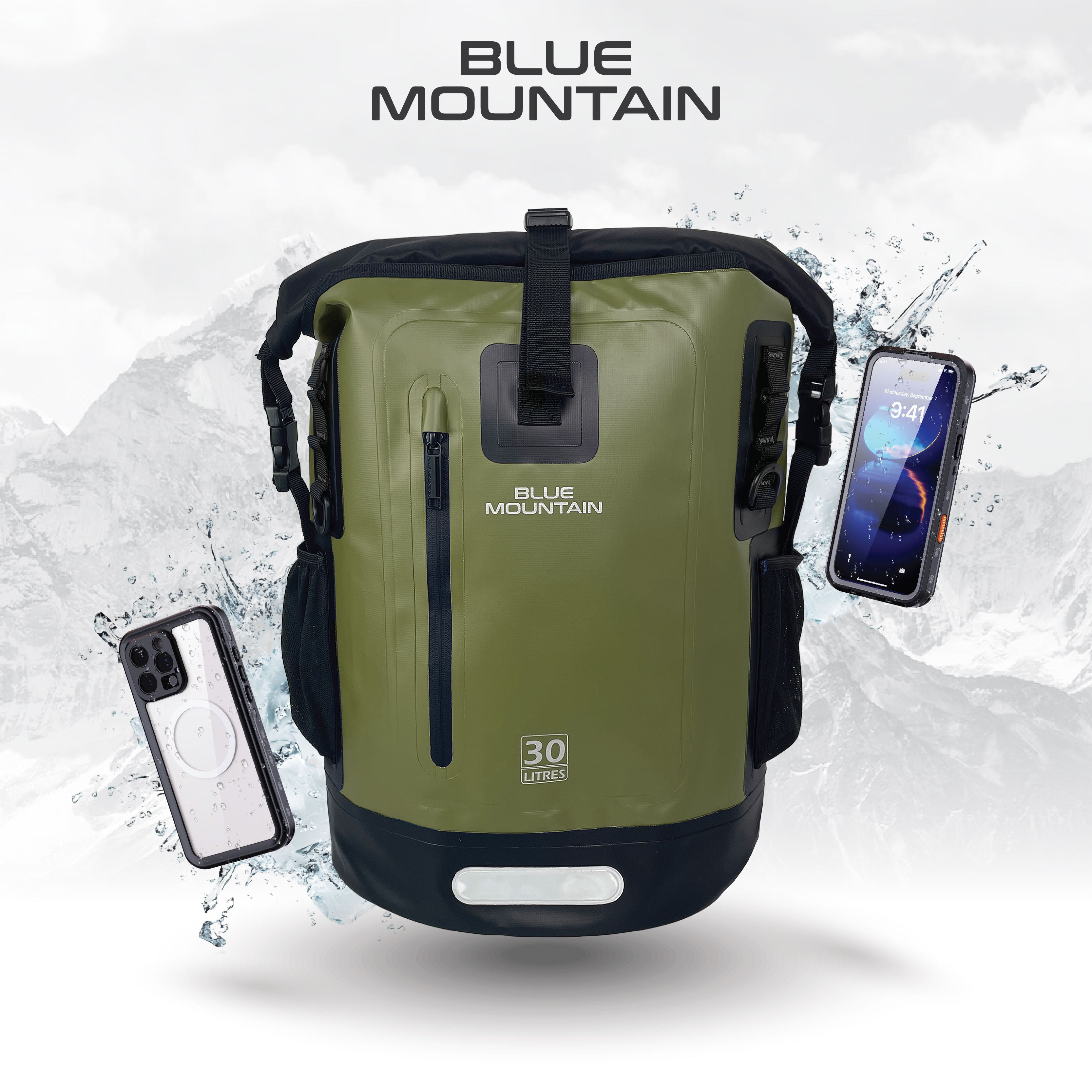 Blue Mountain AquaBlitz 30L Tarpaulin Backpack Dry Bag Outdoor Sports Splashproof Travel Laptop Bag Adjustable