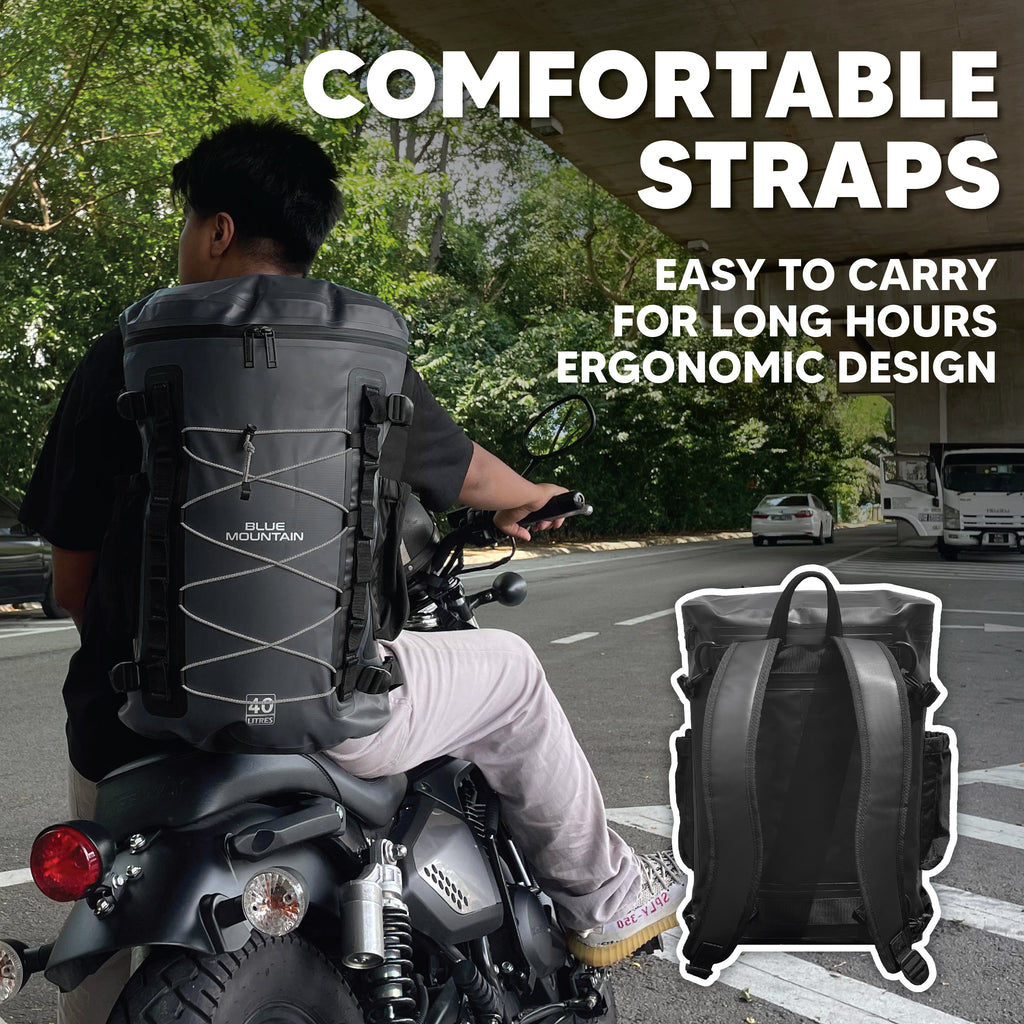 Blue Mountain RainReign 40L Tarpaulin Backpack Dry Bag Outdoor Sports Splashproof Travel Laptop Bag Adjustable