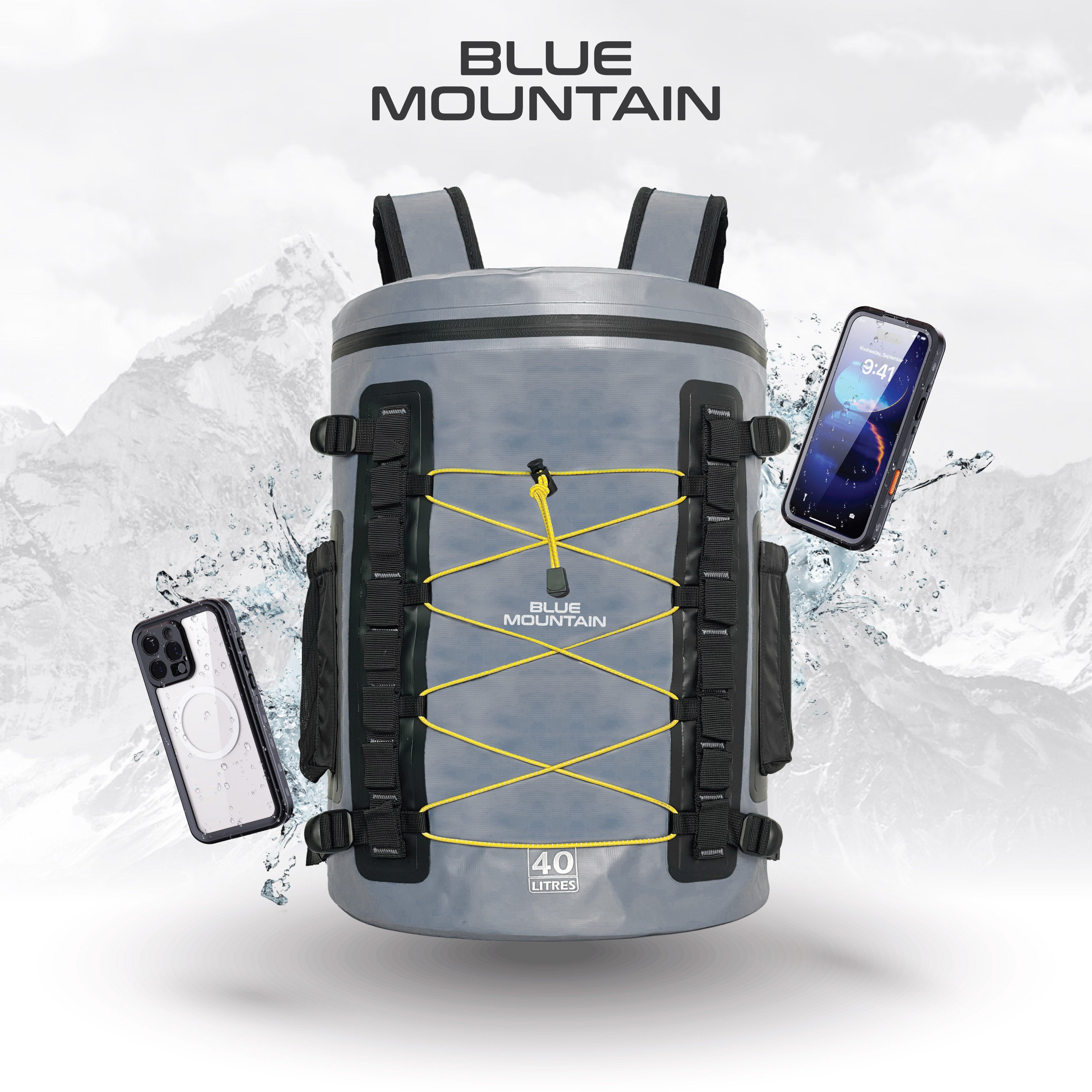 Blue Mountain RainReign 40L Tarpaulin Backpack Dry Bag Outdoor Sports Splashproof Travel Laptop Bag Adjustable