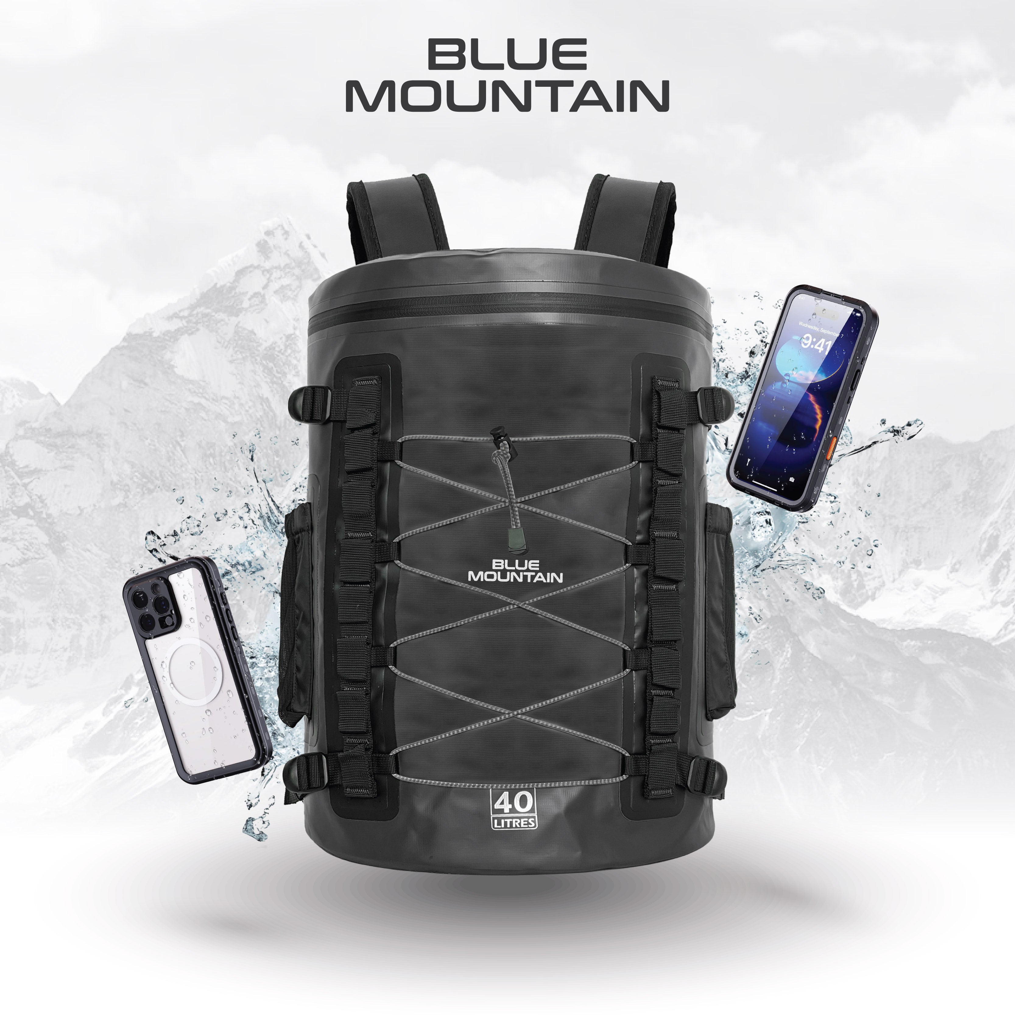 Blue Mountain RainReign 40L Tarpaulin Backpack Dry Bag Outdoor Sports Splashproof Travel Laptop Bag Adjustable
