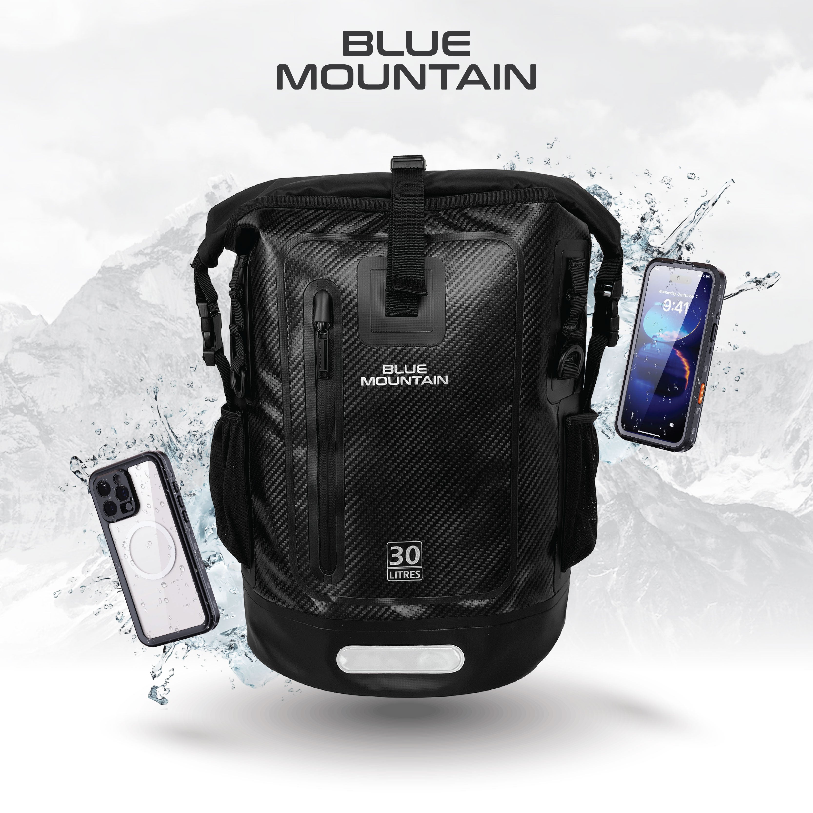 Blue Mountain AquaBlitz 30L Tarpaulin Backpack Dry Bag Outdoor Sports Splashproof Travel Laptop Bag Adjustable