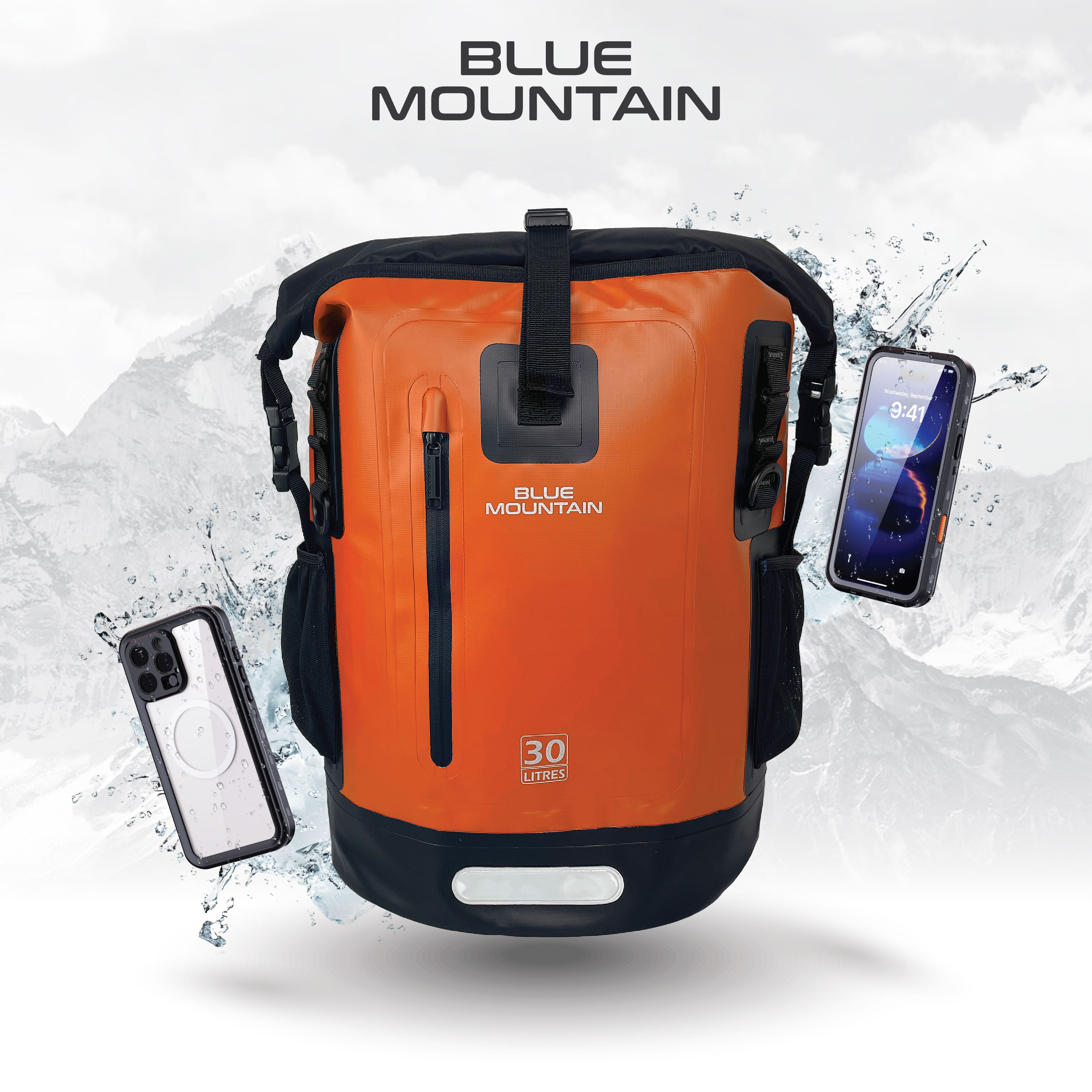 Blue Mountain AquaBlitz 30L Tarpaulin Backpack Dry Bag Outdoor Sports Splashproof Travel Laptop Bag Adjustable