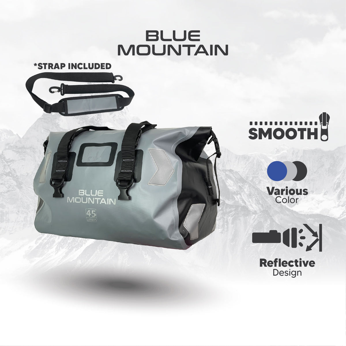 Blue Mountain DeepDive 45L Duffel Dry Bag Offshore Splashproof Travel Backpack Adjustable Shoulder Strap